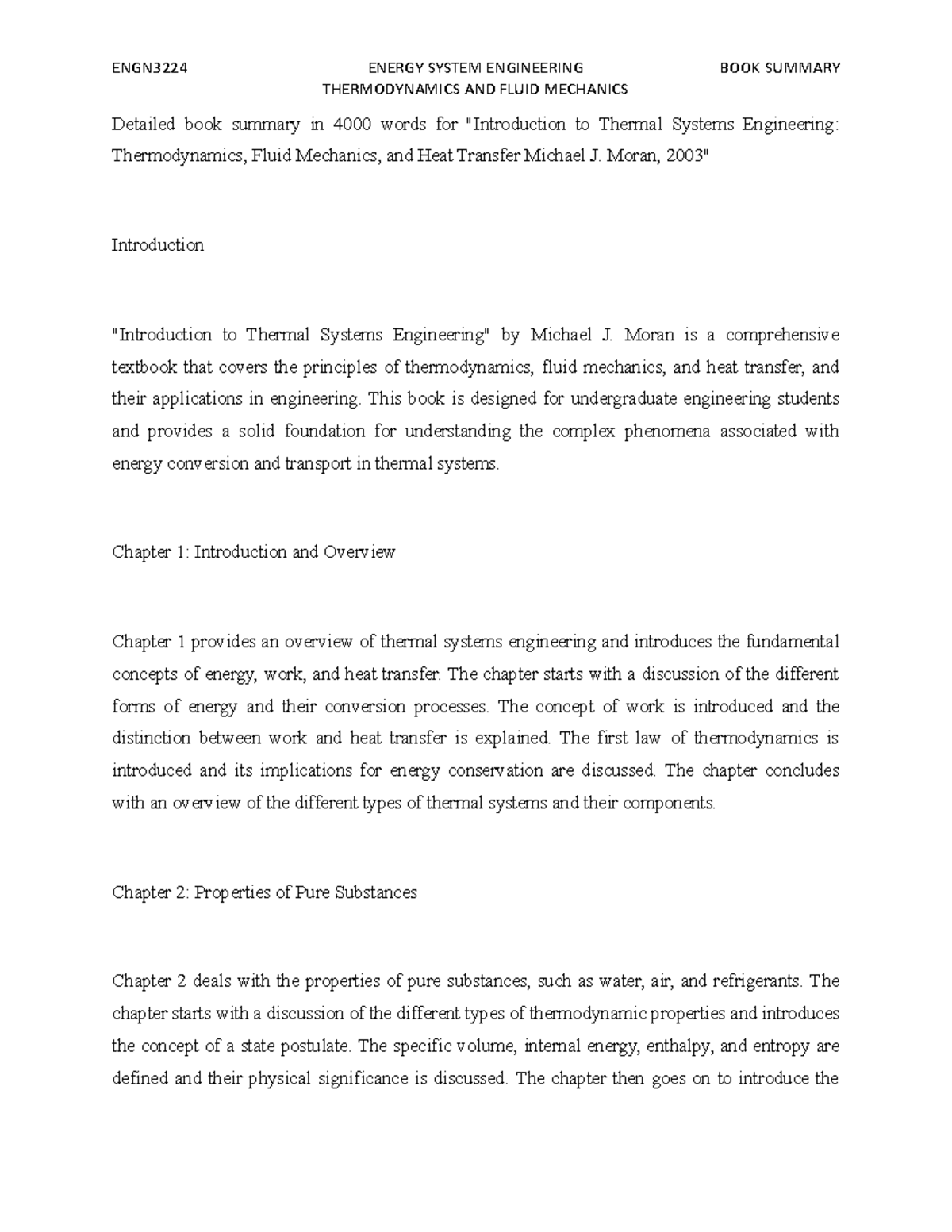 DEtailed book summary for Introduction to Thermal Systems Engineering ...