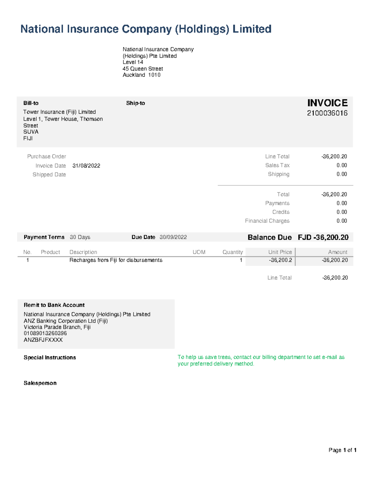 2100036016 - Fiji recharges - National Insurance Company (Holdings ...