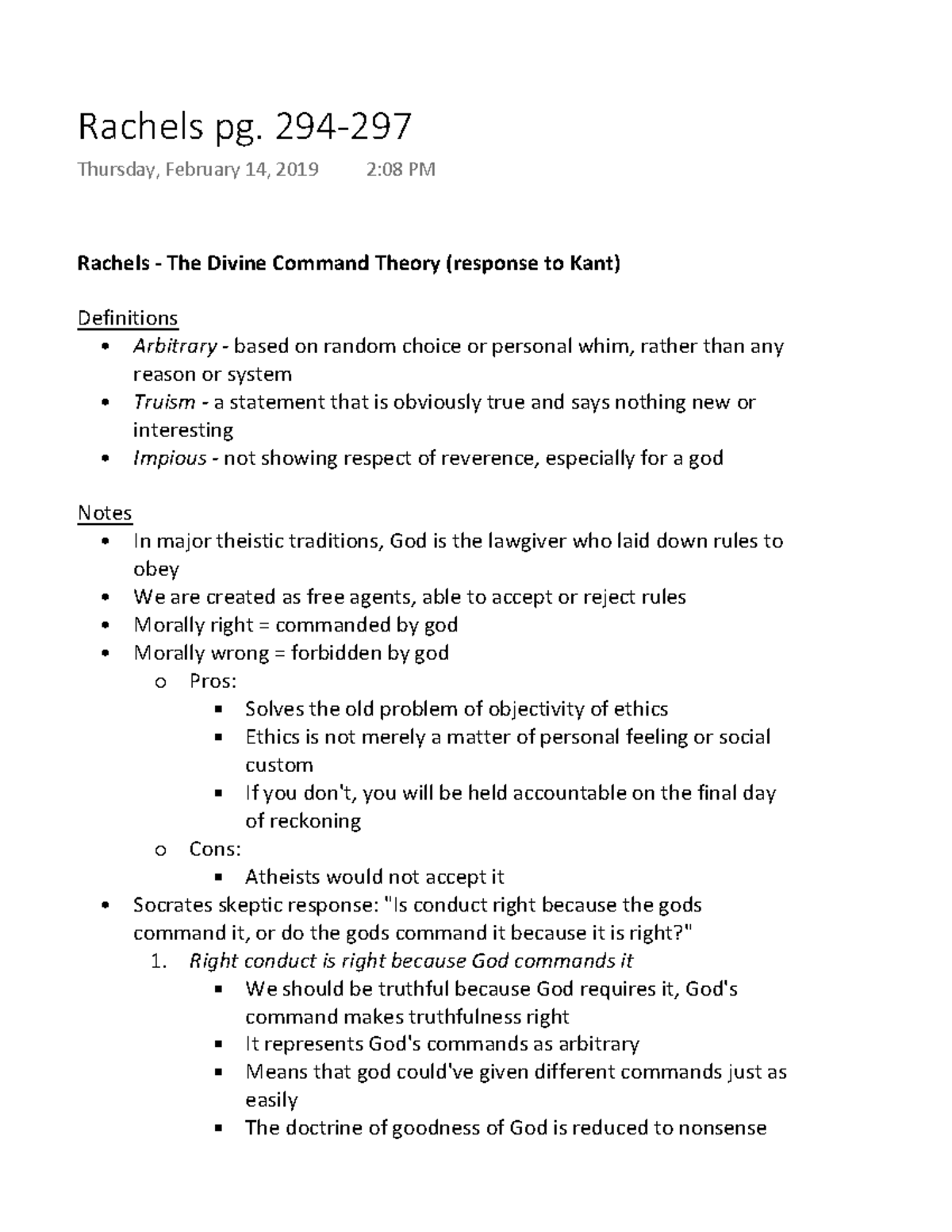 Rachels pg. 294297 Summary The Moral Life an Introductory Reader