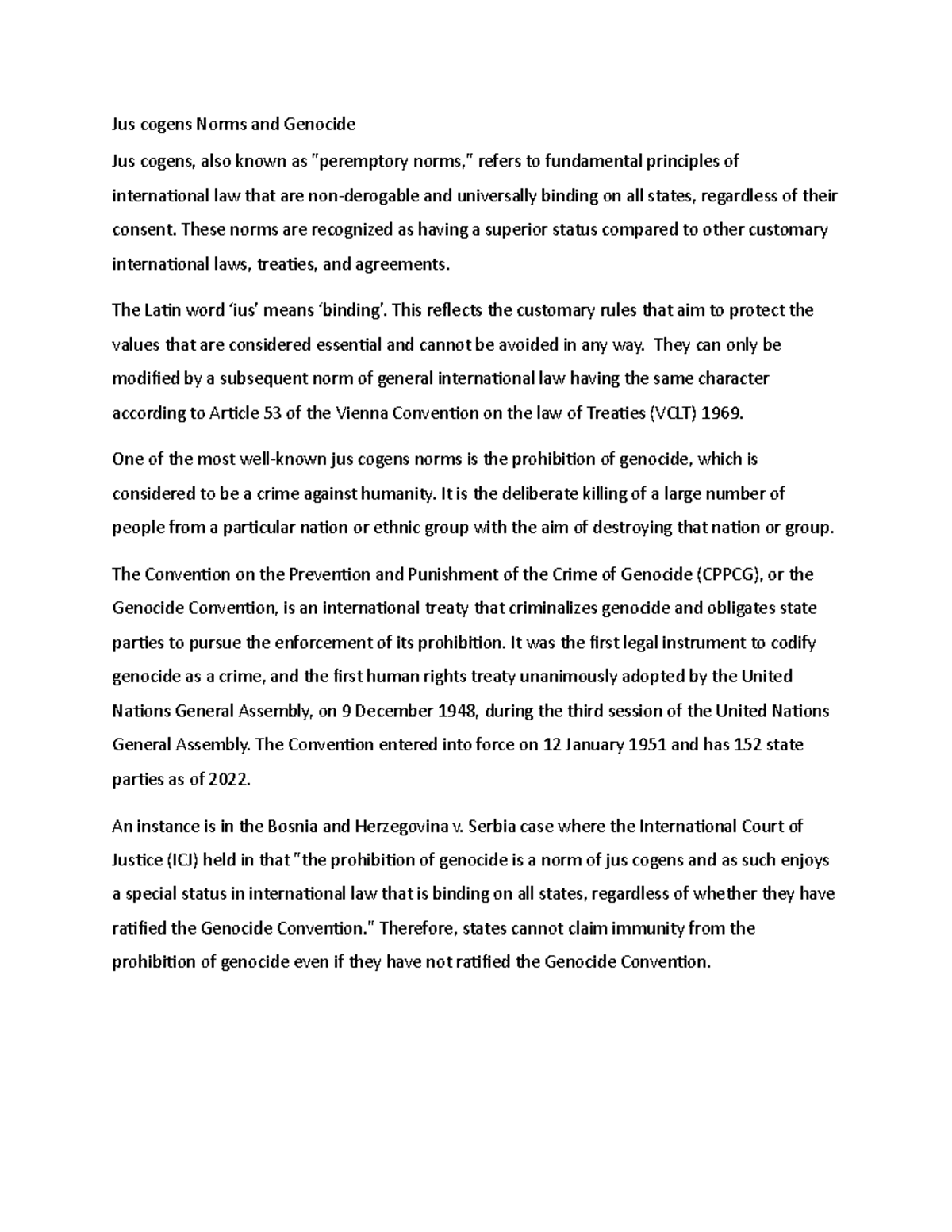 Ius cogens norms vienna convention Jus cogens Norms and Genocide