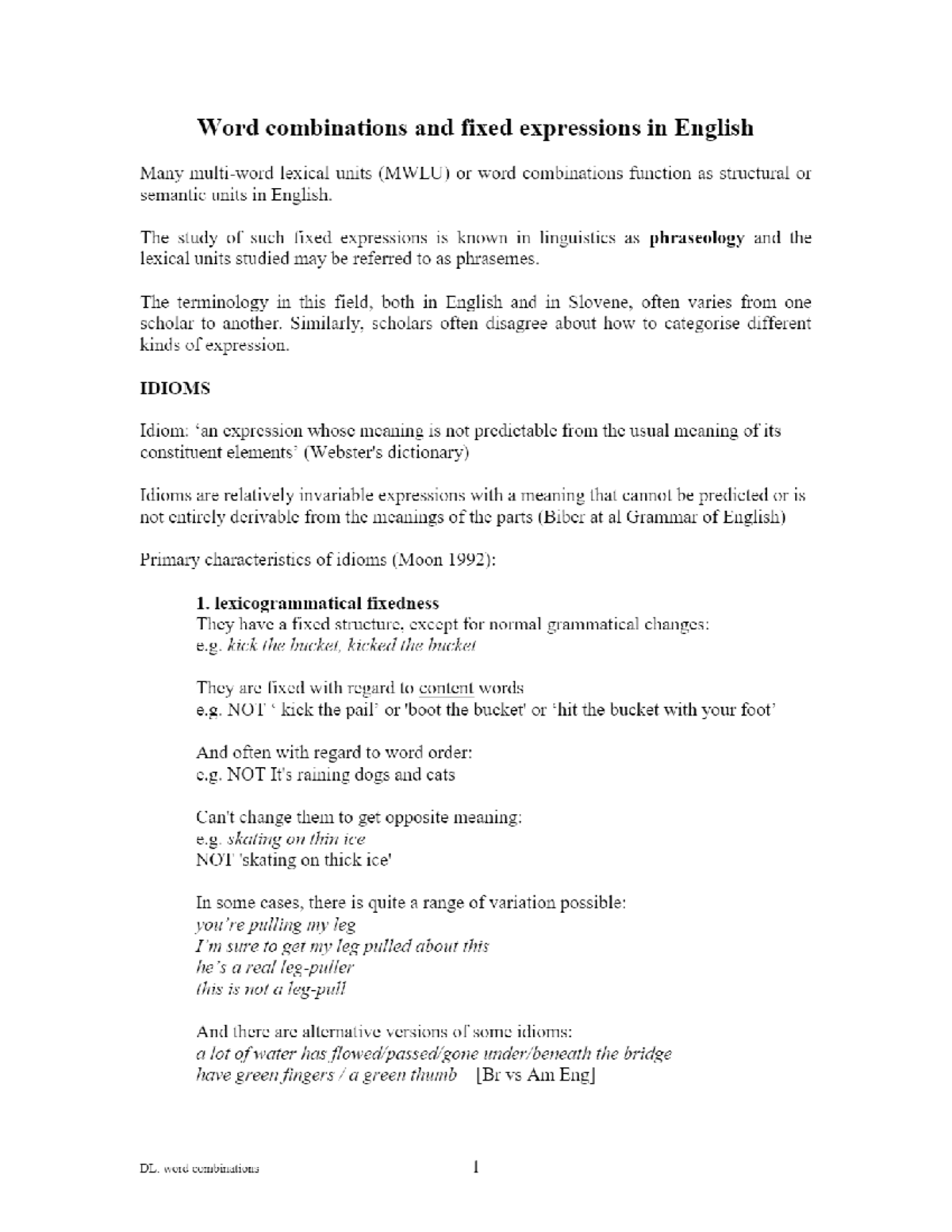 Word combinations and fixed expressions in English - ingles - Studocu