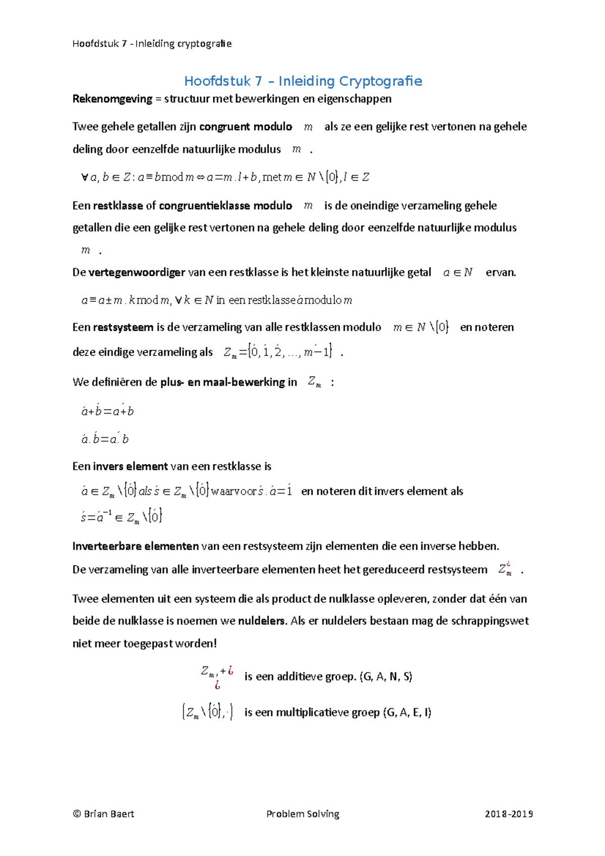Samenvatting Hoofdstuk 7 Cryptografie - Hoofdstuk 7 Inleiding ...