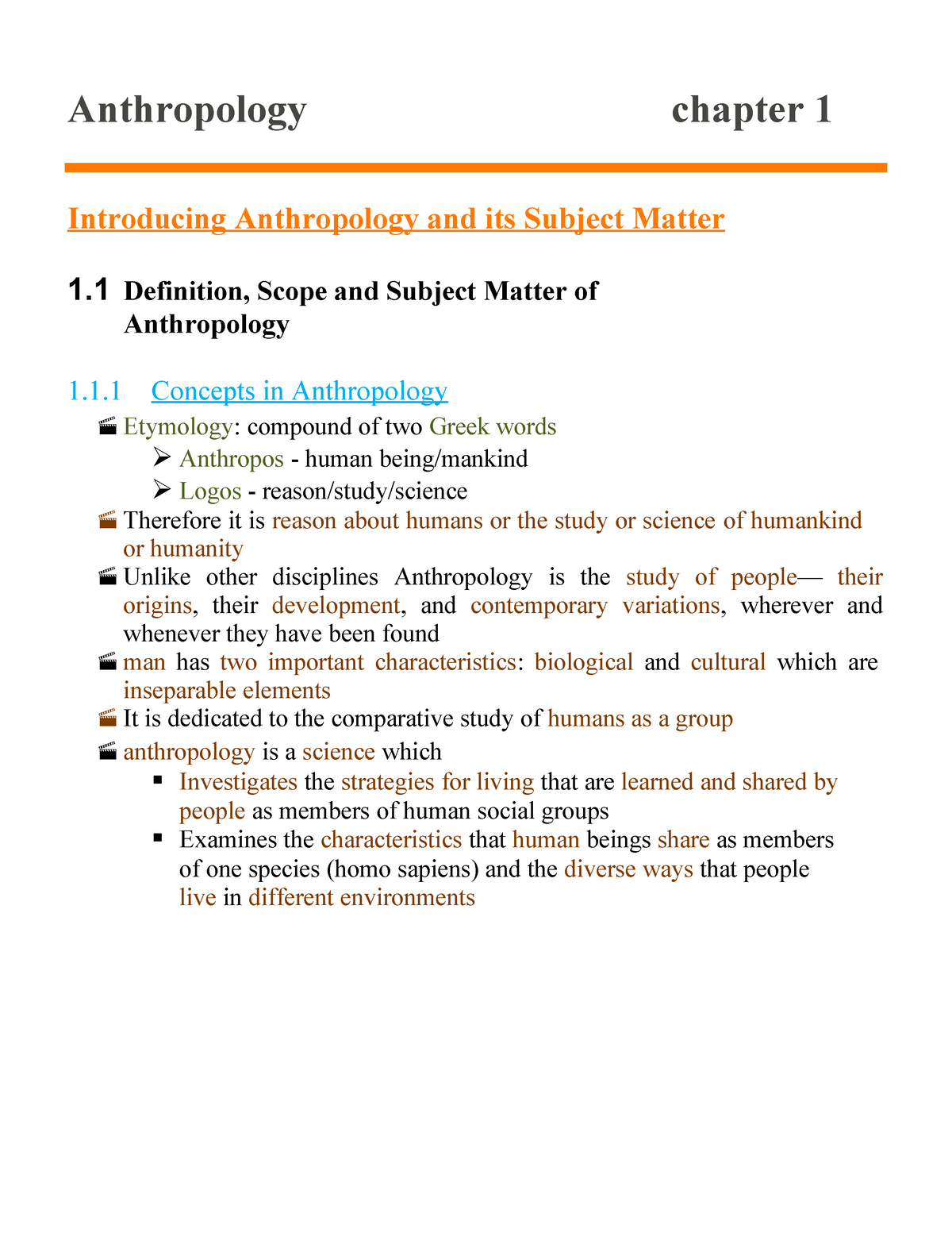 Anthropology Chap 1 Note - Anthropology Chapter 1 Introducing ...