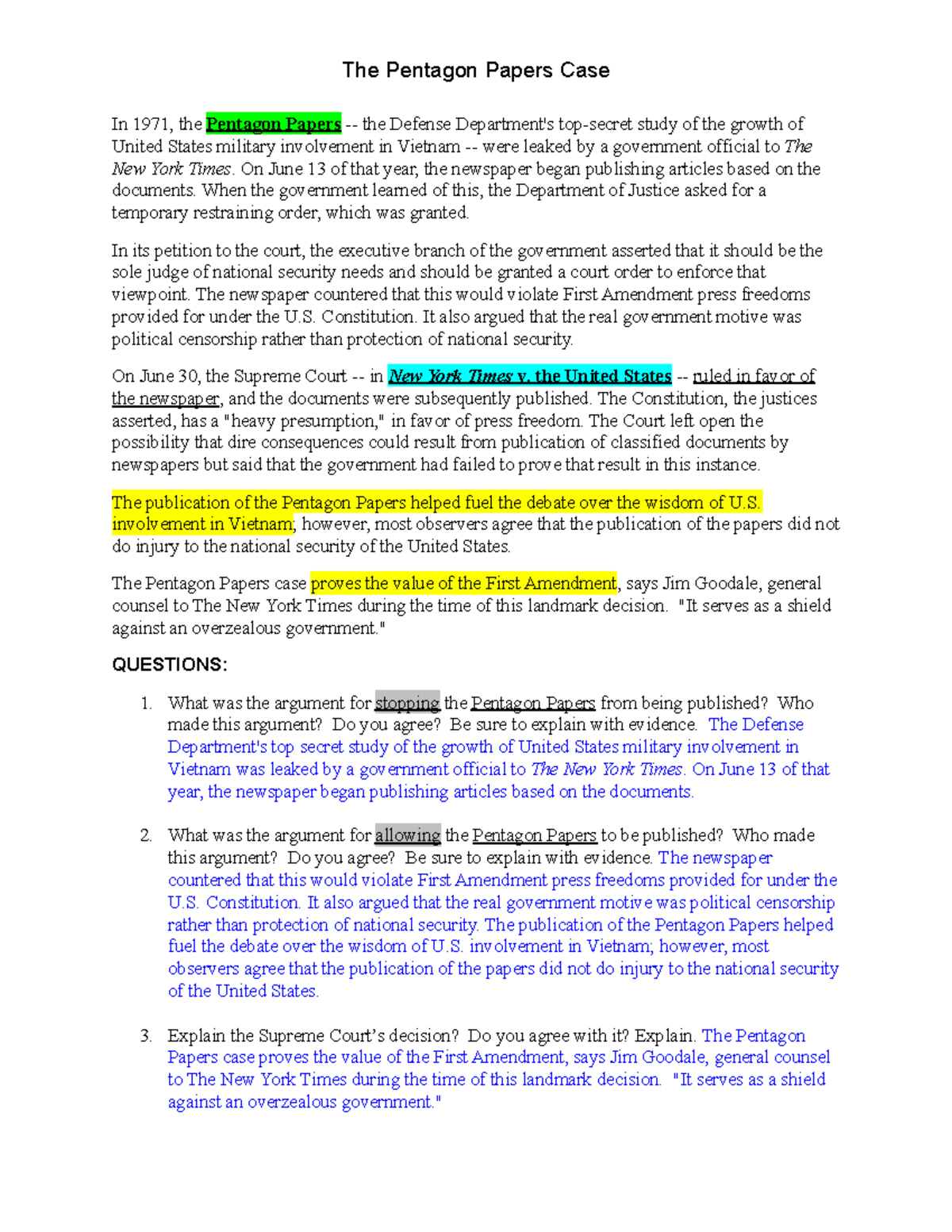 U28 L43 A3 Pentagon Papers Case Scotus Decision - The Pentagon Papers ...