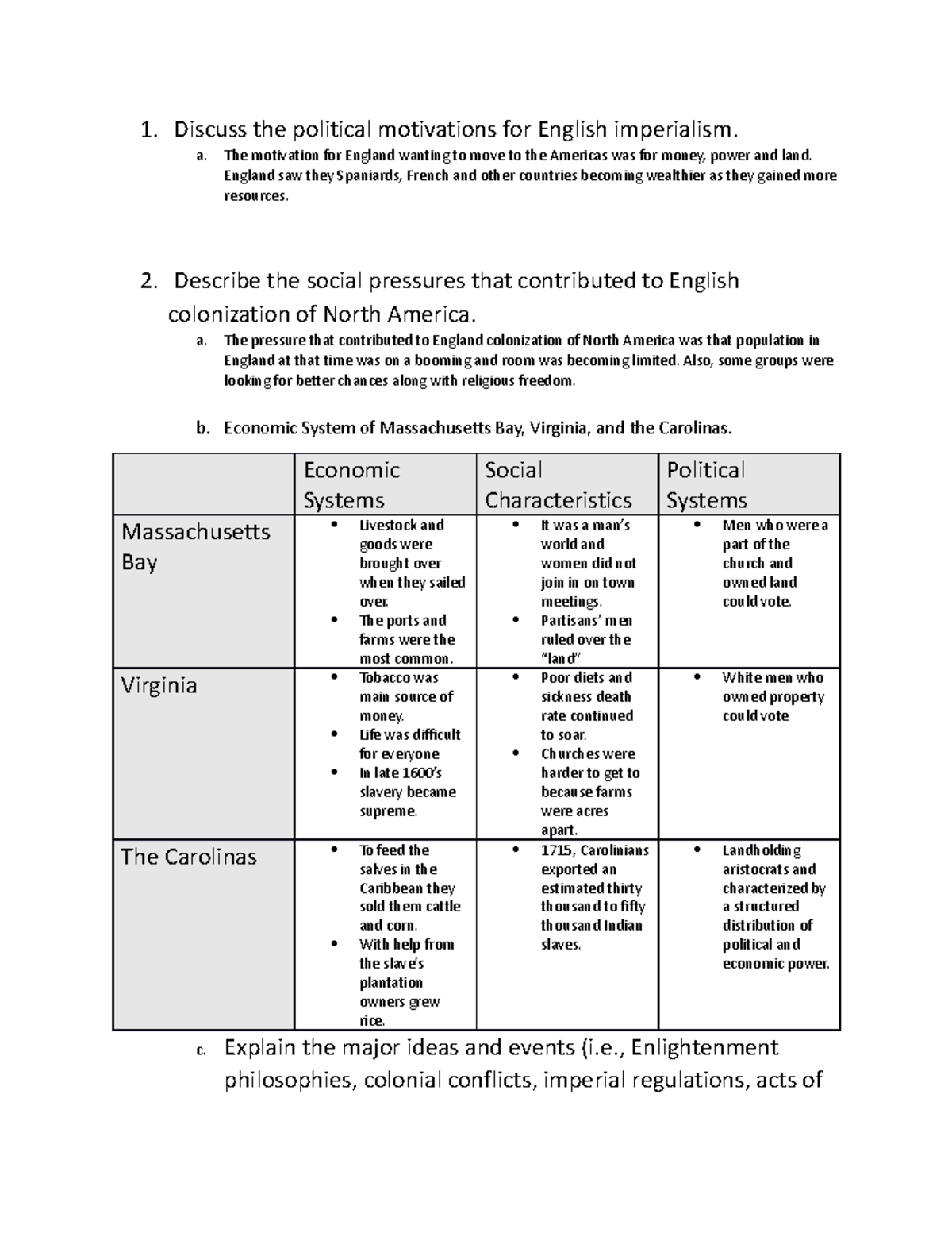 US History BVM task 1 - was for class and passed - 1. Discuss the ...