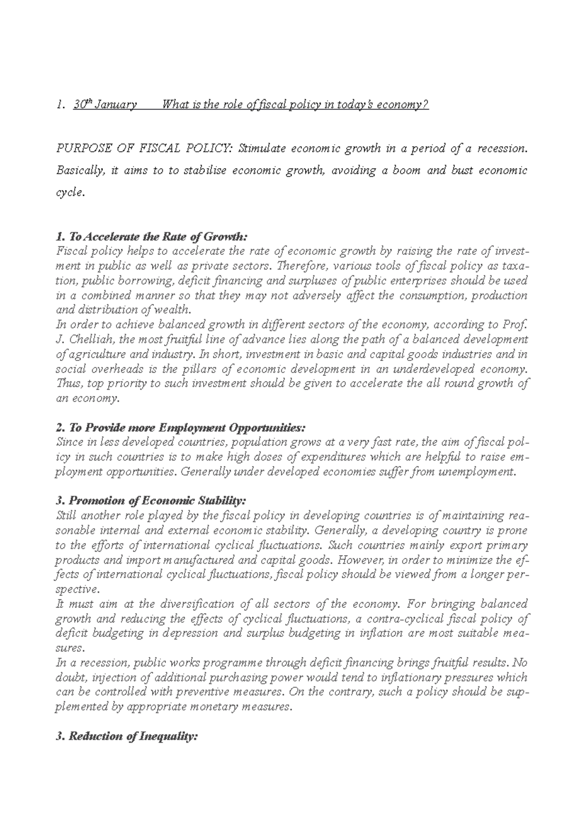 Lecture Notes On Fiscal Policy - 30 Th January What Is The Role Of ...