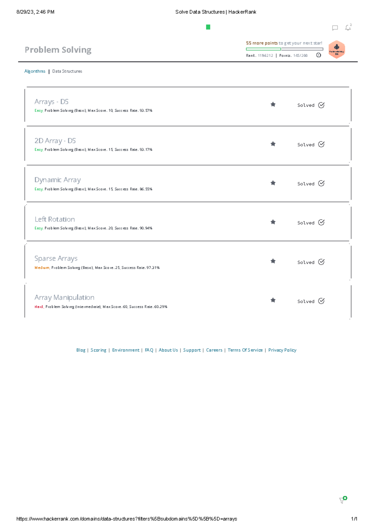 Hanker rank solved - hacker questions - 8/29/23, 2:46 PM Solve Data ...