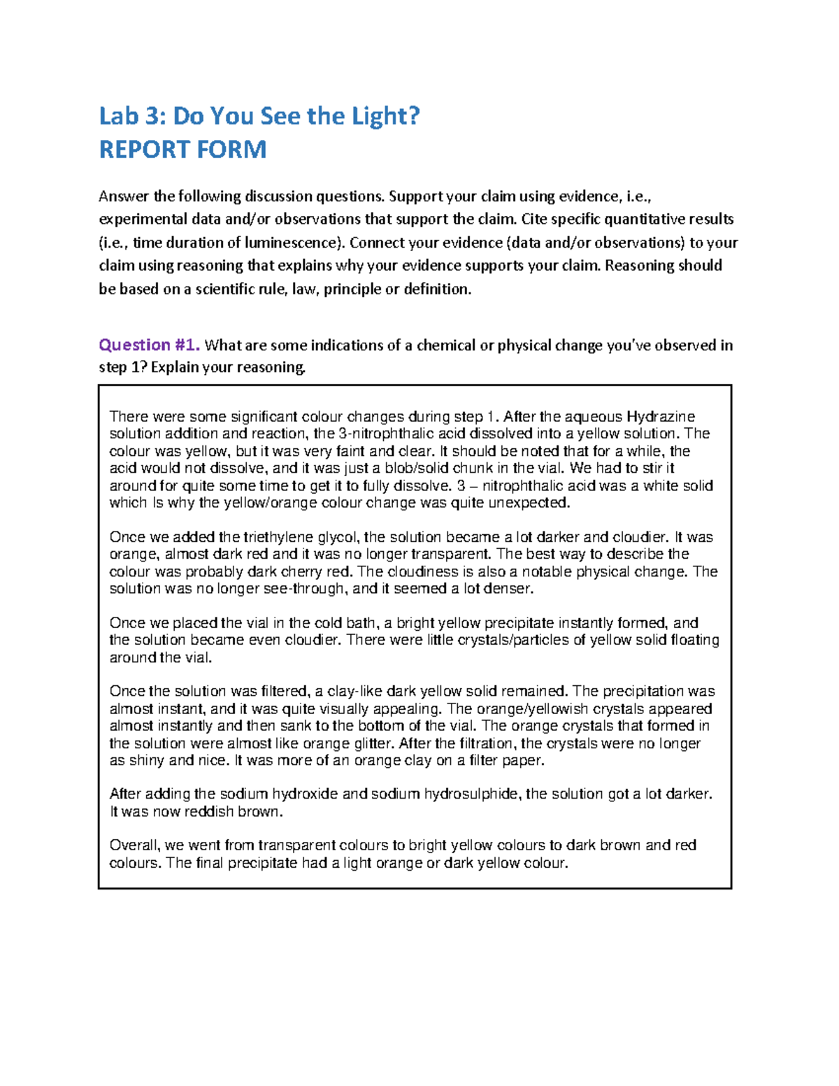 Lab 3 Report FORM spring 2023 - Lab 3: Do You See the Light? REPORT ...