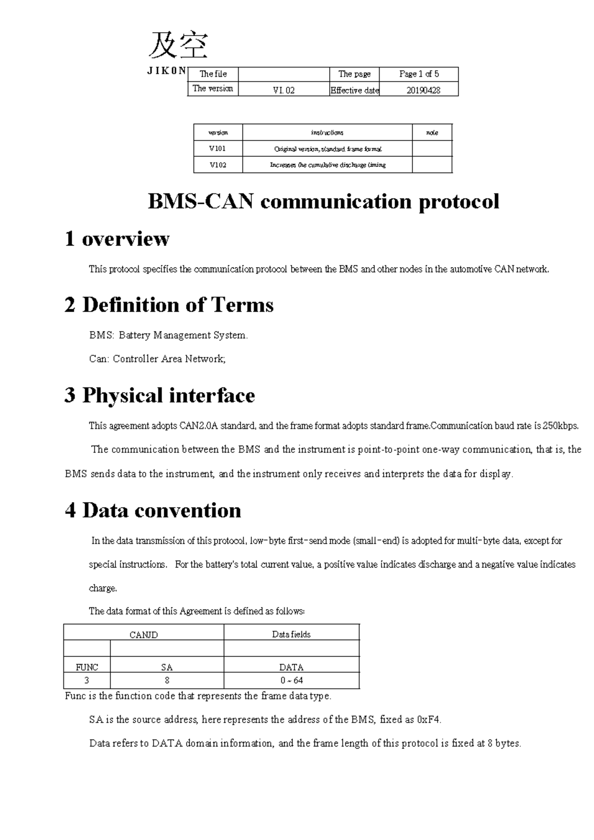 BMS CAN Protocol - ####### J I K 0 N G The file number The page code ...