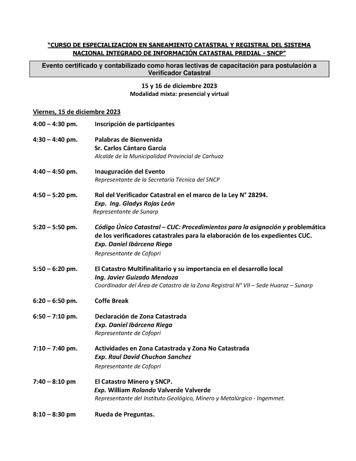 Programa Curso SNCP 2023 final - “CURSO DE ESPECIALIZACION EN ...