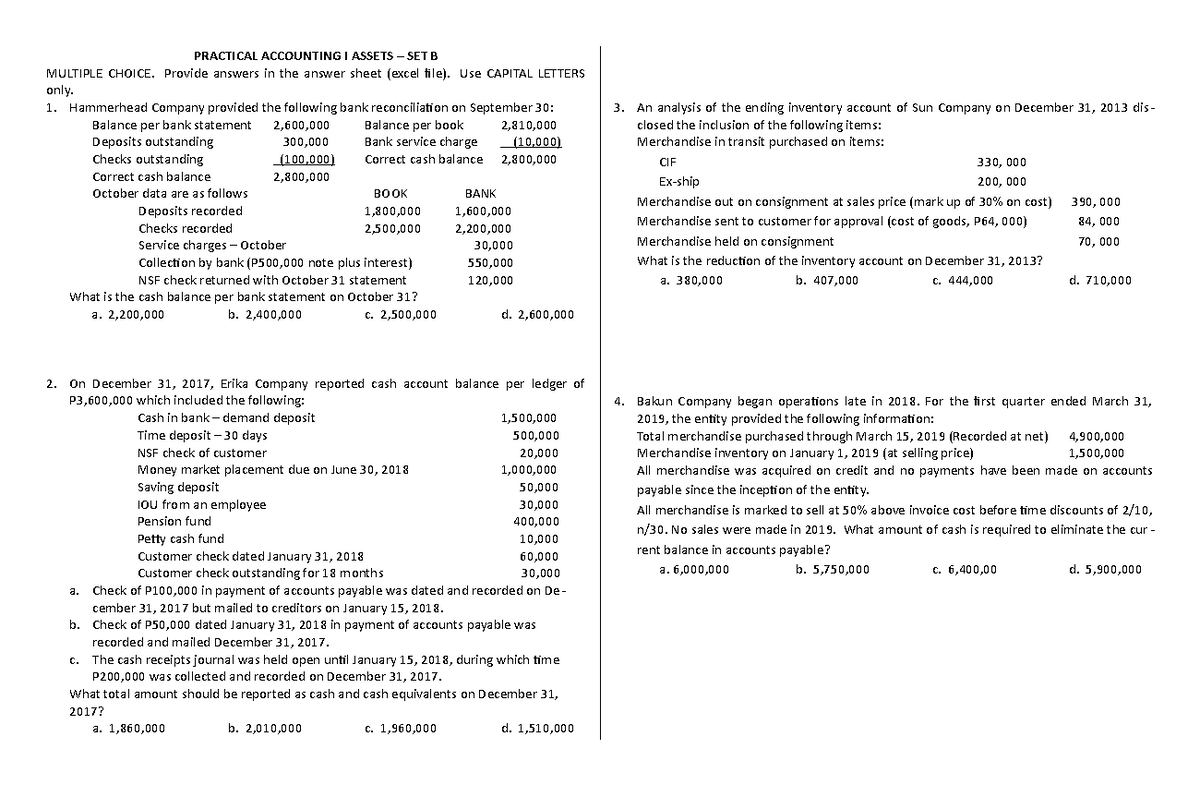 SETB MC-IA1 - Intermediate Accounting 1 Practical Test - PRACTICAL ...