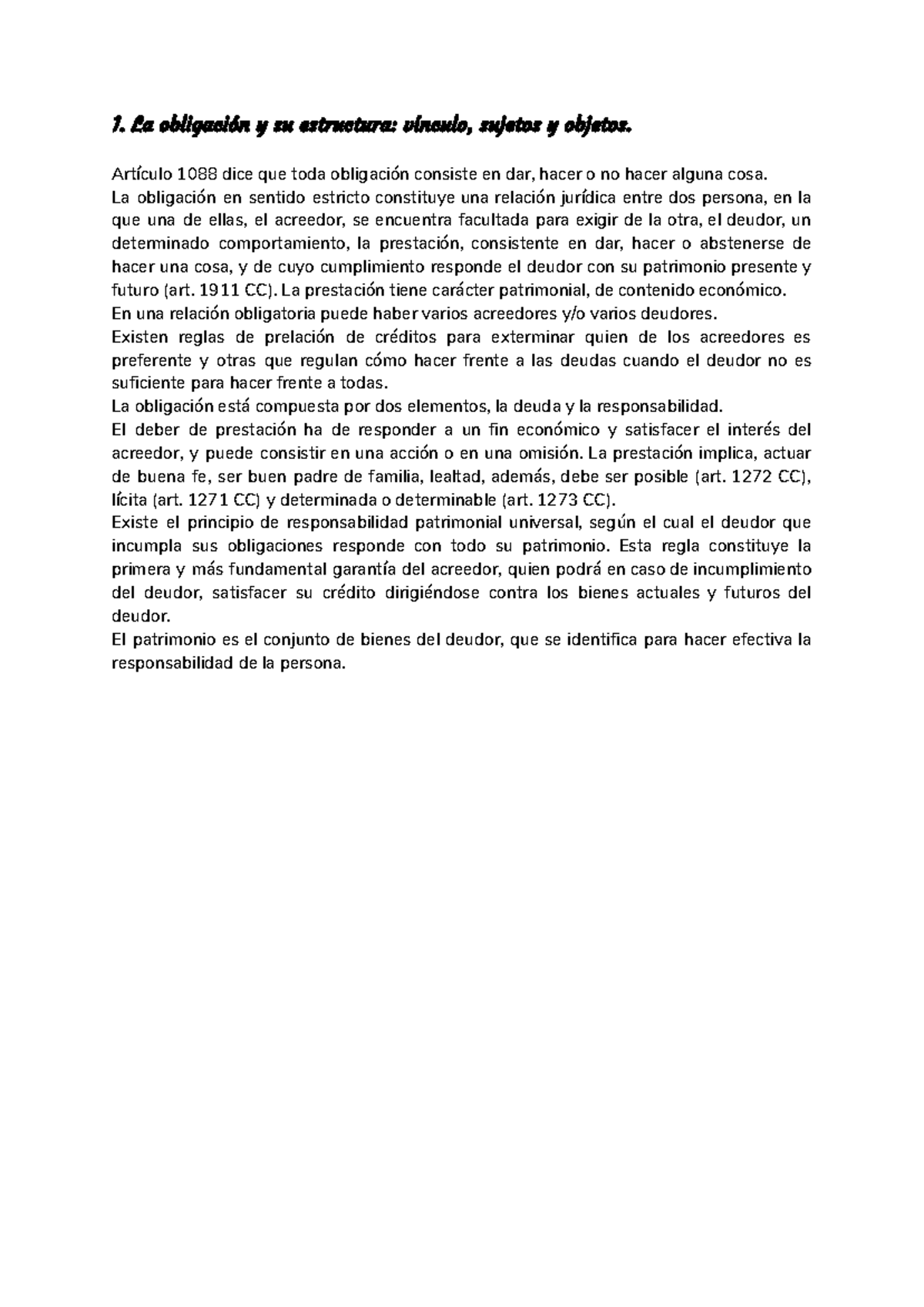 Tema 1 La obligación y sus clases - 1. La obligación y su estructura ...