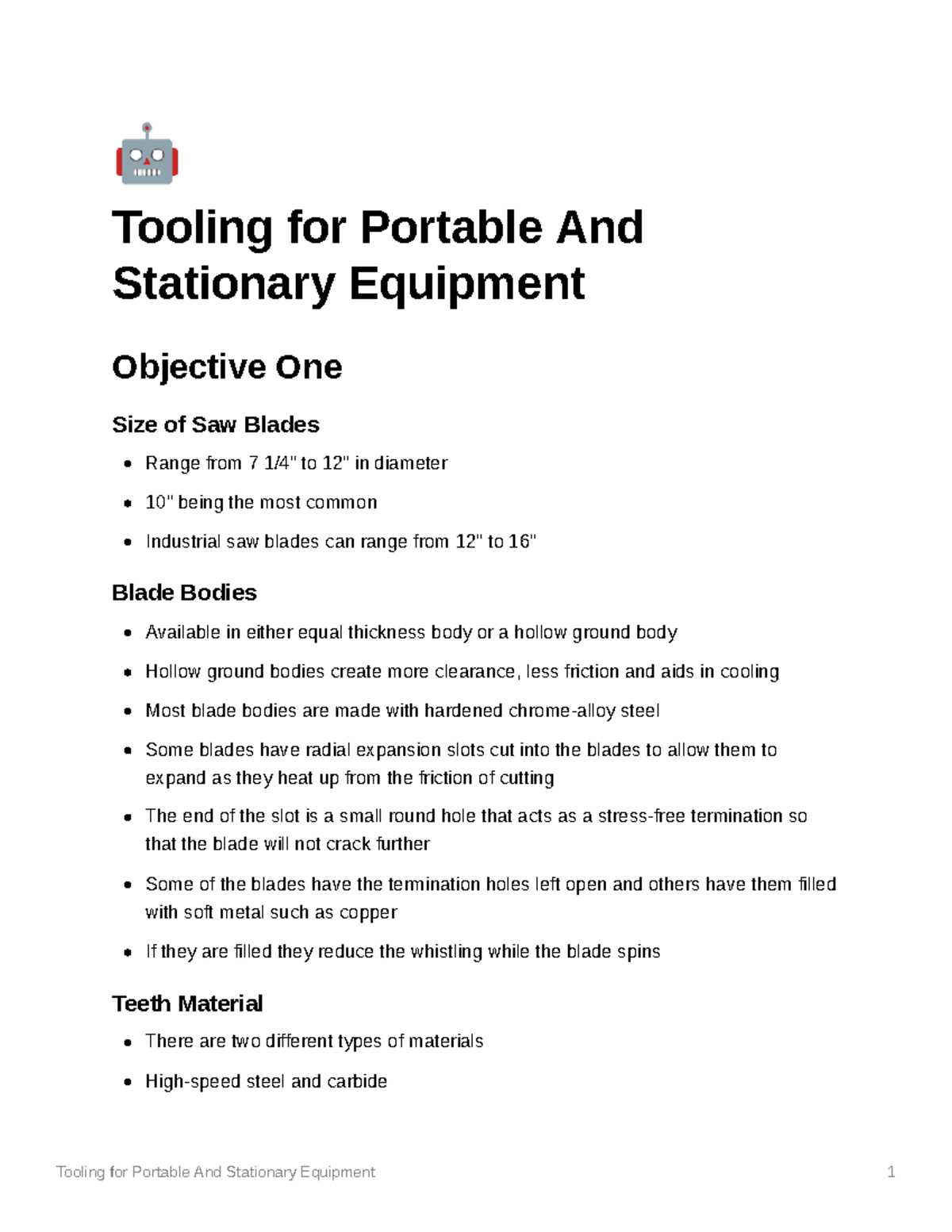 Tooling for Portable And Stationary Equipment Lecture Notes F Tooling