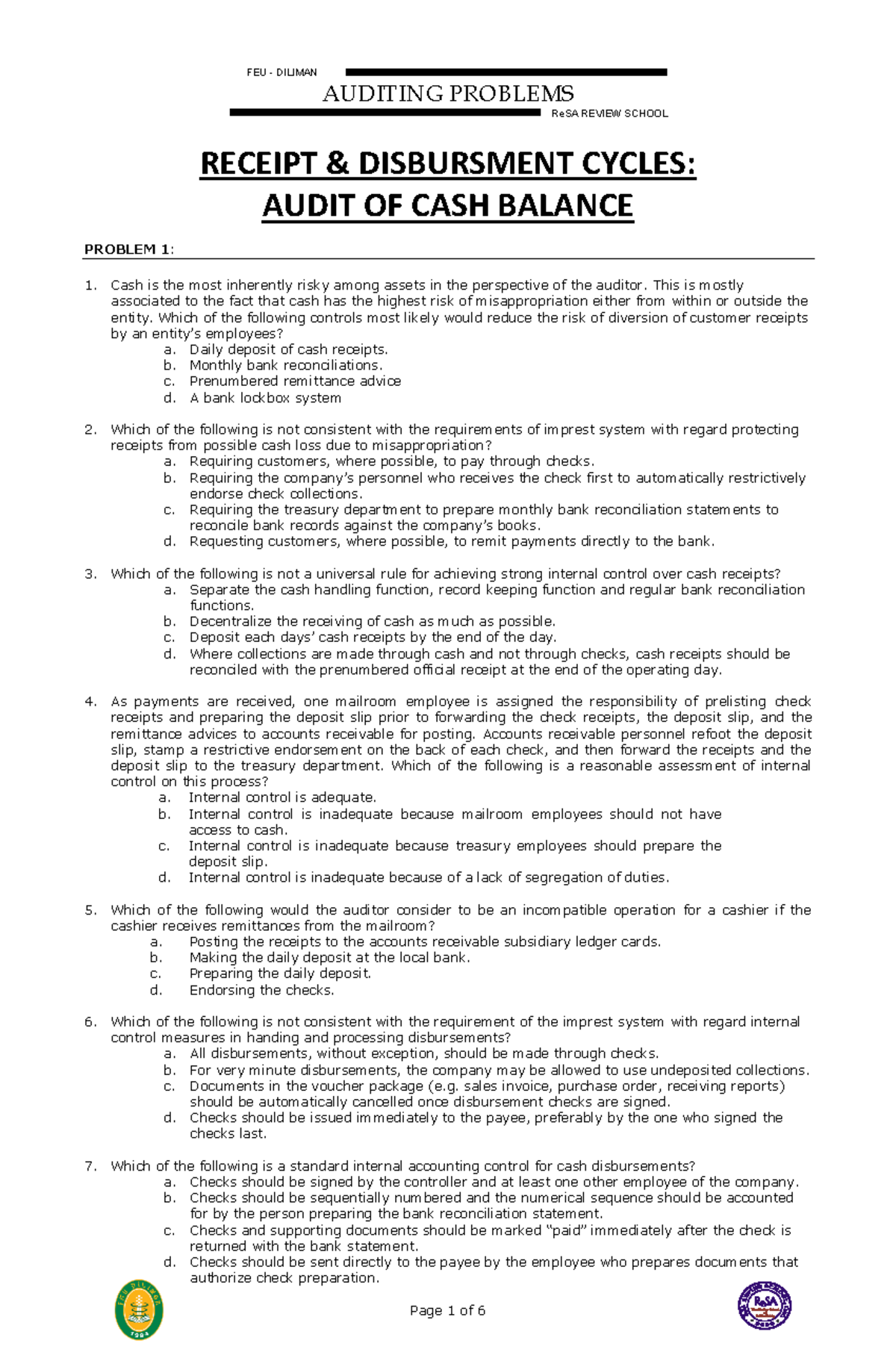 AP Audit of Cash Balance - AUDITING PROBLEMS RECEIPT & DISBURSMENT ...