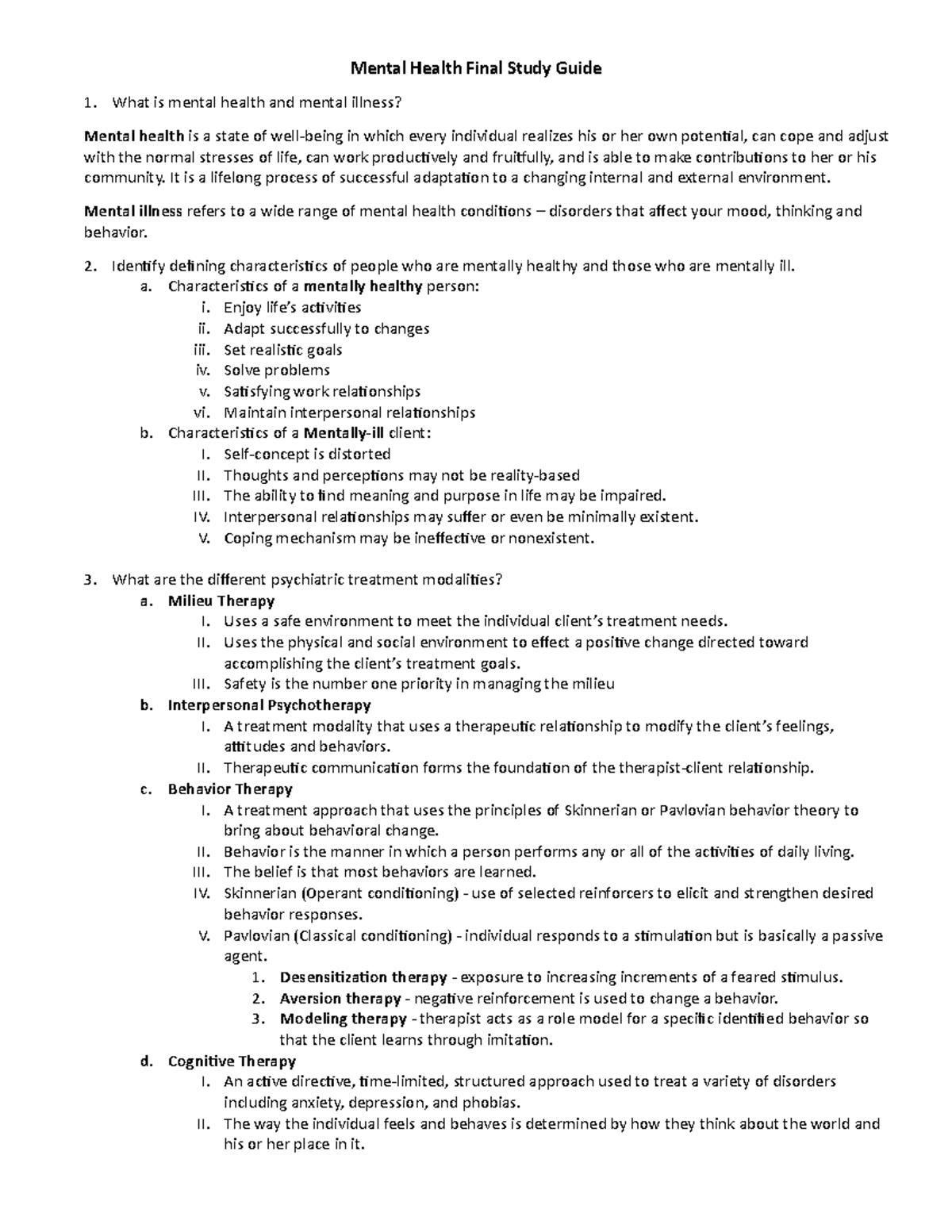 Mental Health Final Study Guide - It is a lifelong process of ...