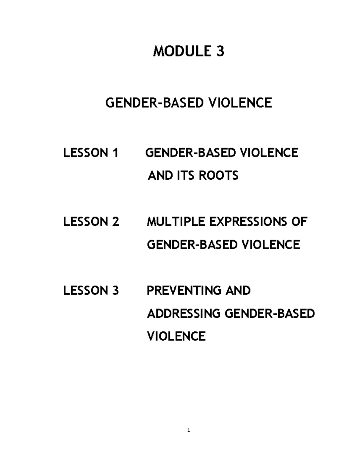 Module 3 Gender-Based Violence - MODULE 3 GENDER-BASED VIOLENCE LESSON ...