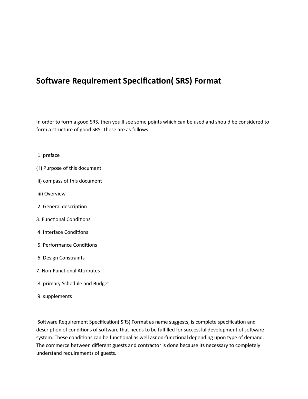 Software Requirement Specification Format - Software Requirement ...