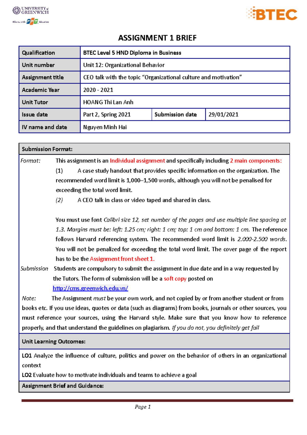 525.Assignment Brief 1 Revised January 2021 - ASSIGNMENT 1 BRIEF ...