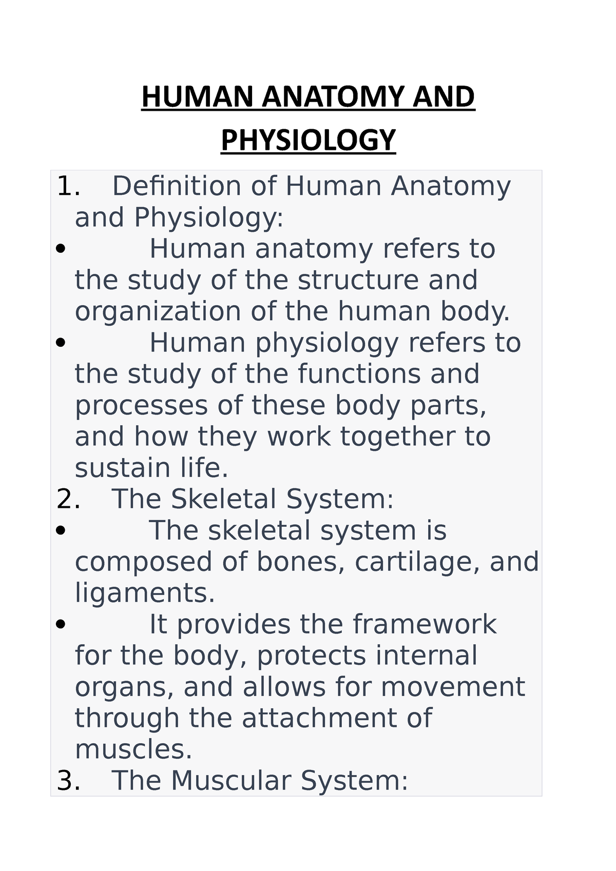 Human Anatomy AND Physiology - HUMAN ANATOMY AND PHYSIOLOGY Definition ...