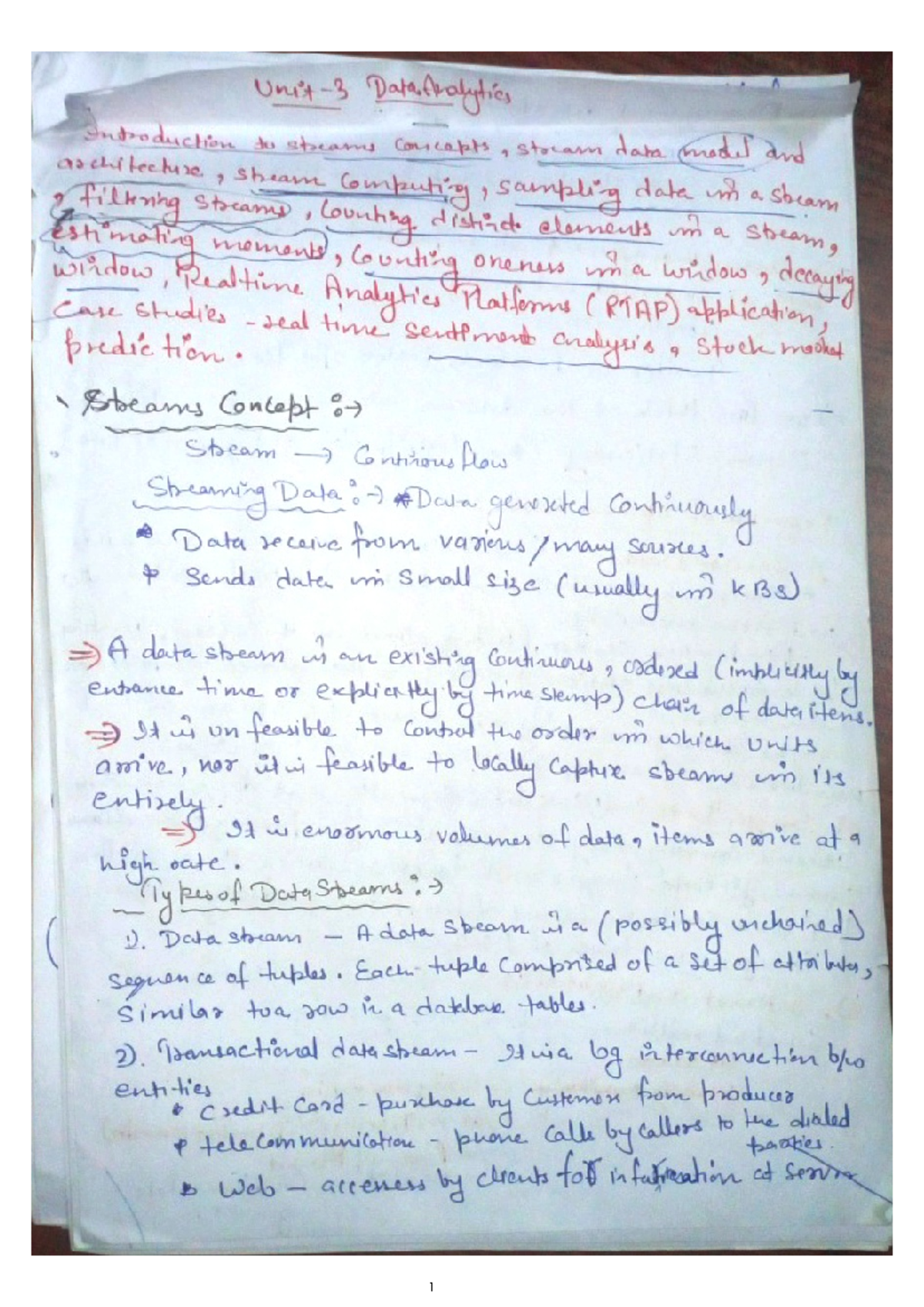 Unit 3 new notes - Unit Data kalytics Introduction to streams concepts ...