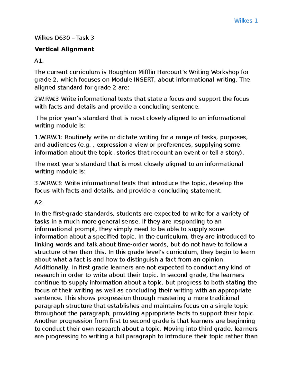 Wilkes - D630 Evaluates Curriculum Alignment - Wilkes 1 Wilkes D630 ...