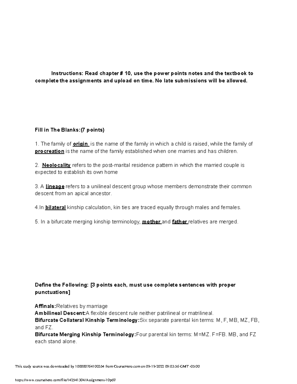 Assignment 10 - Chapter 10 Review - Instructions: Read Chapter # 10 ...