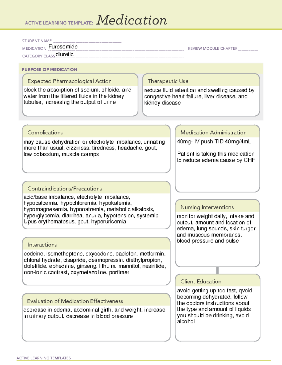 Furosimide ATI medication template - ACTIVE LEARNING TEMPLATES ...