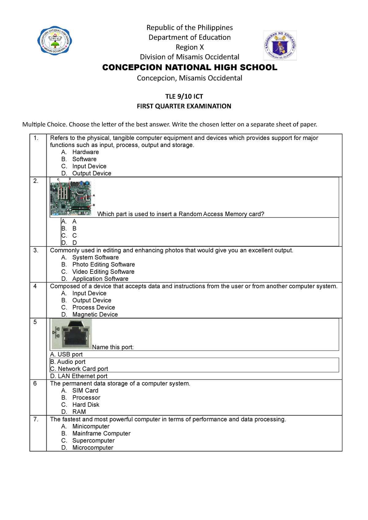 TLE 9 ICT TQ 1Q - TLE 9 ICT TQ 1Q. - Department Of Education Region X ...