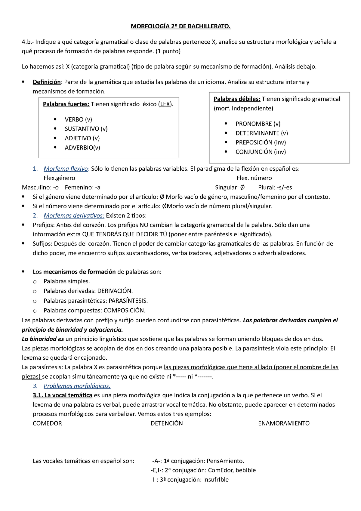 Apuntes De Morfología 2º De Bachillerato MorfologÍa 2º De Bachillerato 4 Indique A Qué 7620