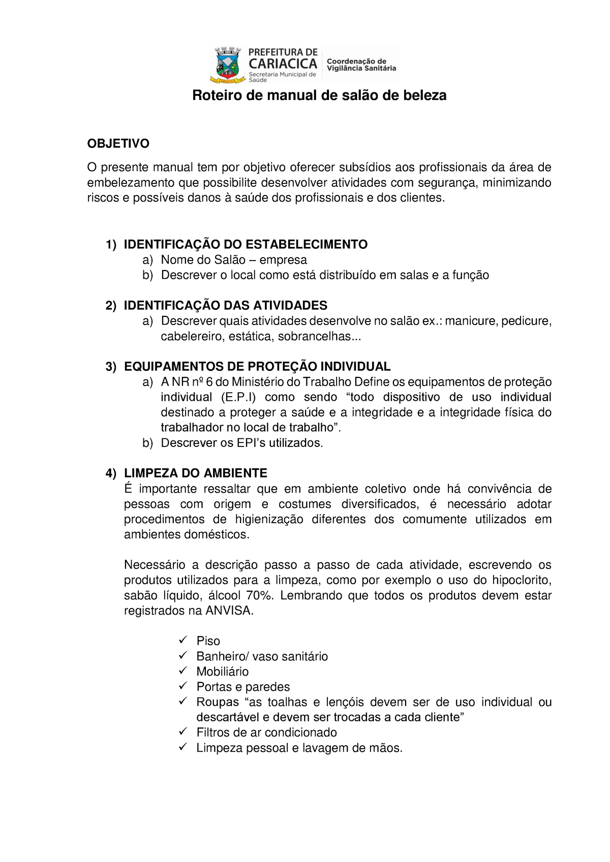 Elabora O De Manual De Boas Praticas Sal O De Beleza Roteiro De Manual De Sal O De Beleza