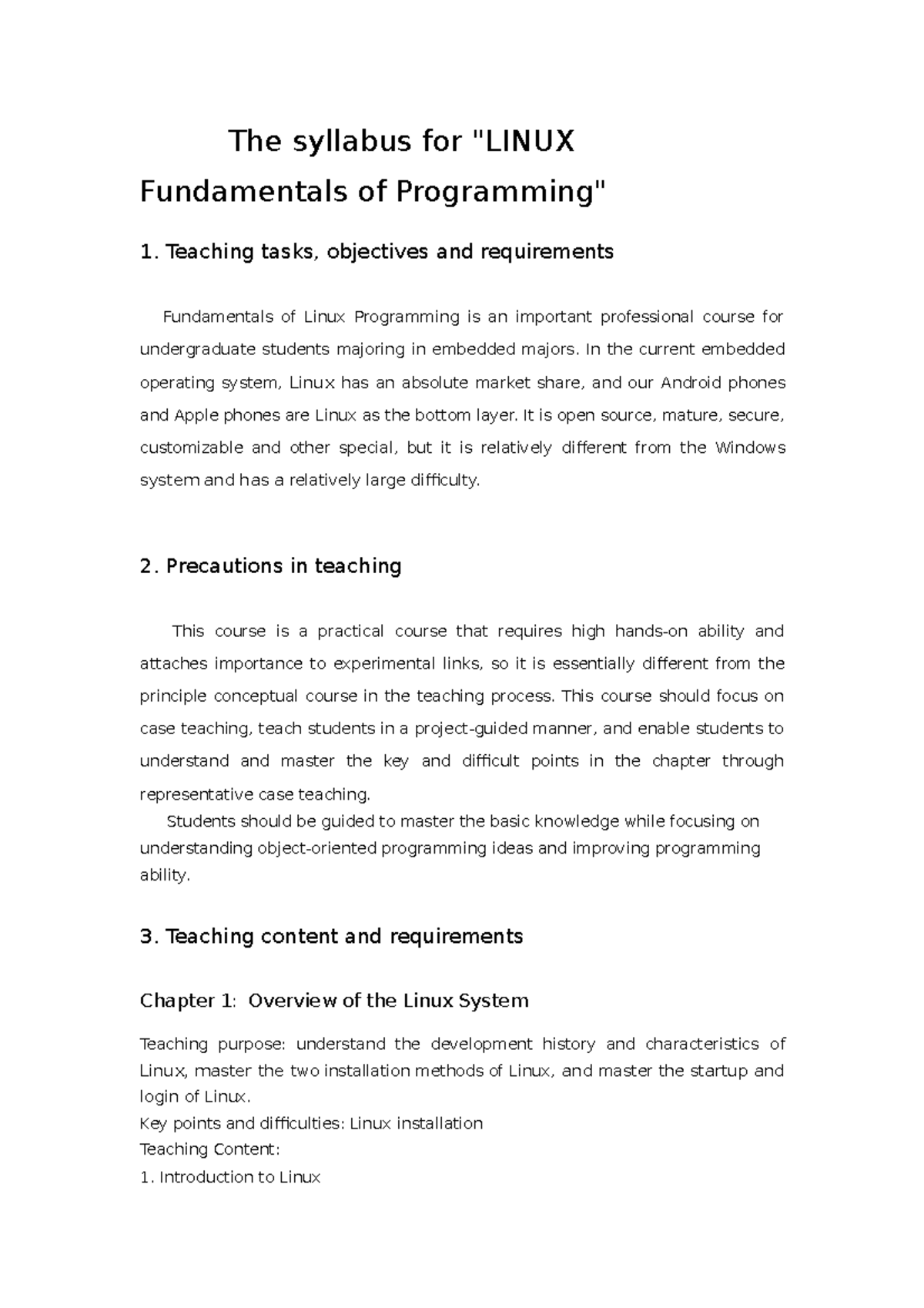LINUX Fundamentals of Programming - The syllabus for "LINUX ...