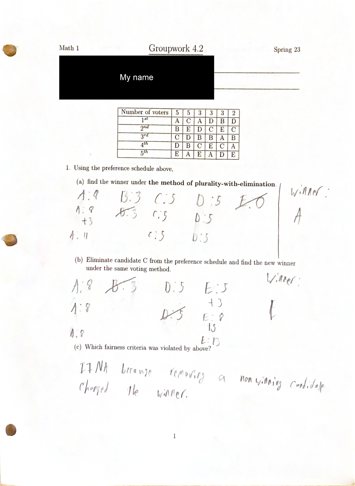 Groupwork 4.2 packet - MATH 1 - Studocu
