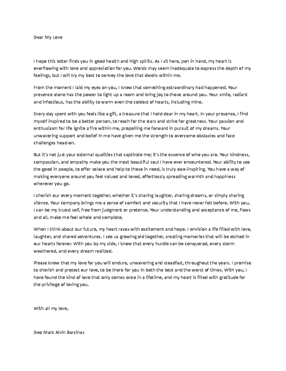 Love letter WPS Office - Dear My Love I hope this letter finds you in ...