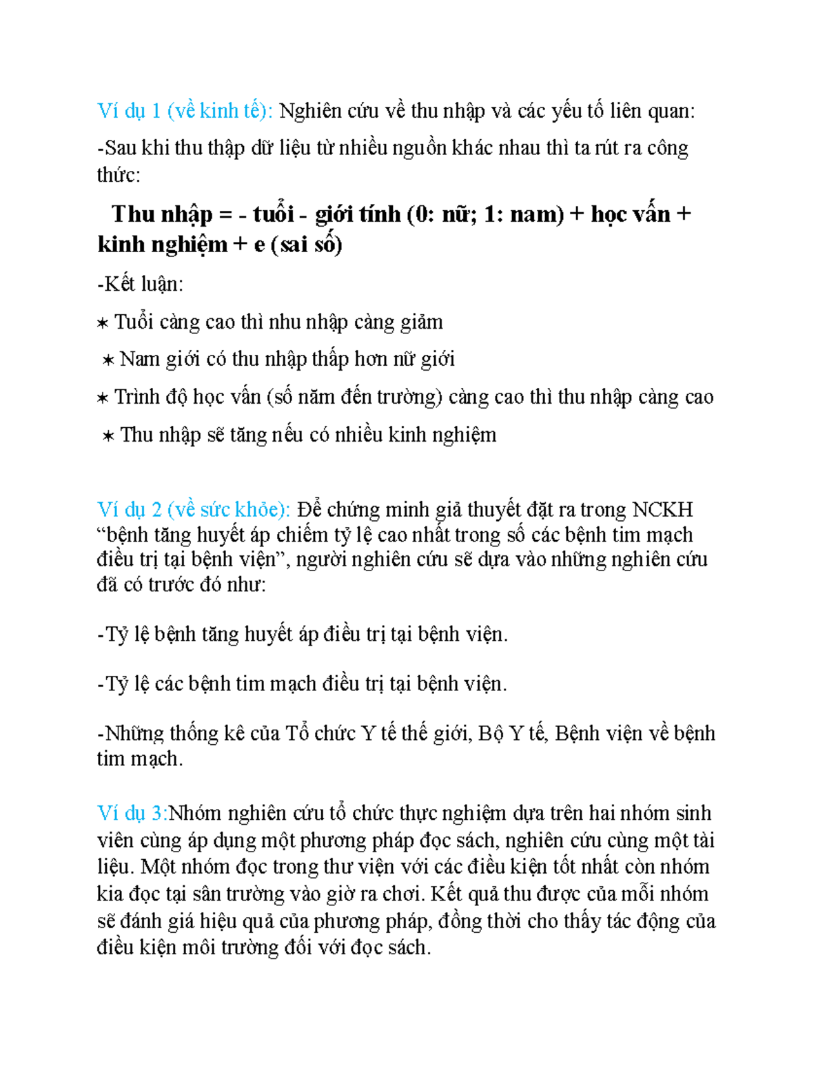 Ví dụ về phương pháp nghiên cứu khoa học - Ví dụ 1 (về kinh tế): Nghiên cứu về thu nhập và các yếu - Studocu