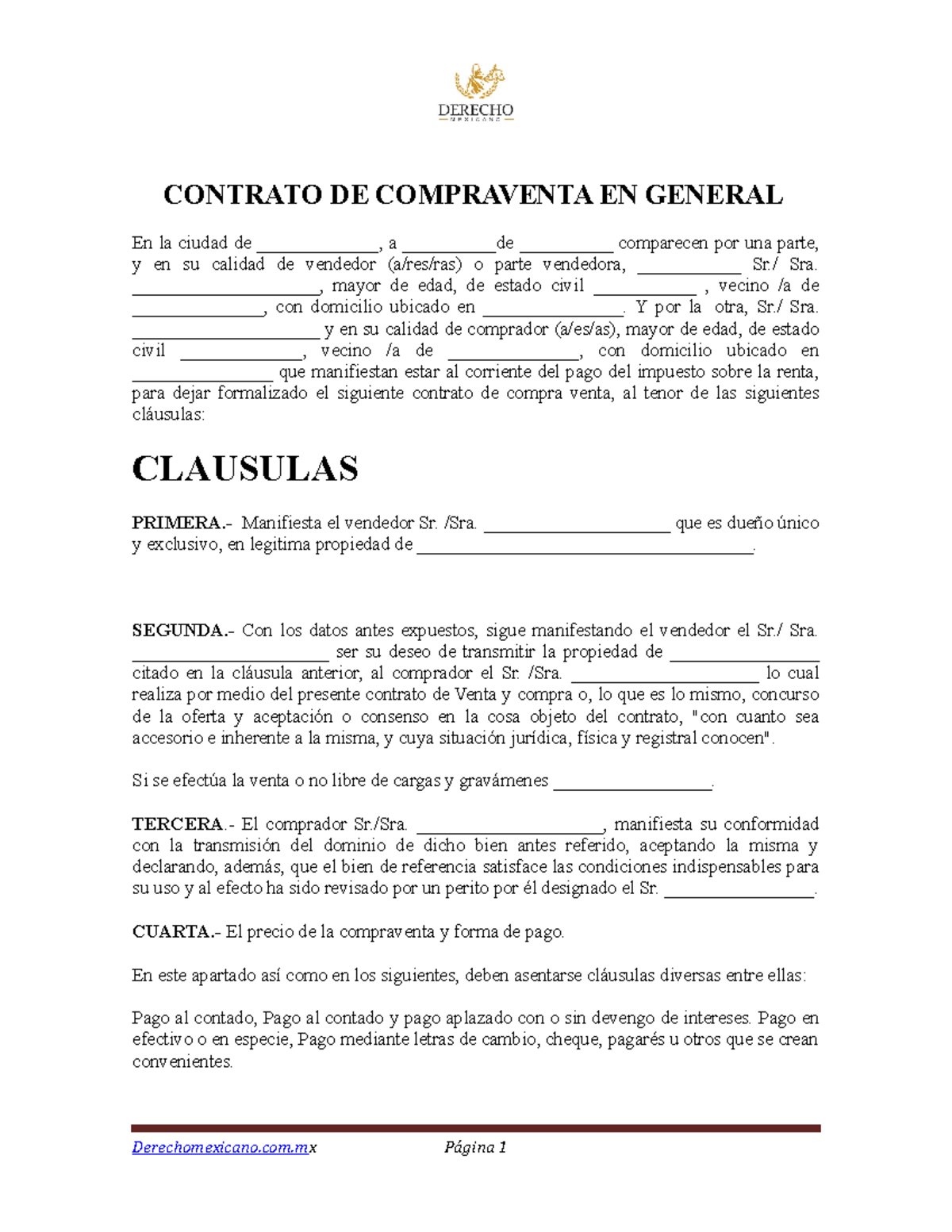 Machote Contrato De Compra Venta Contrato De Compraventa En General