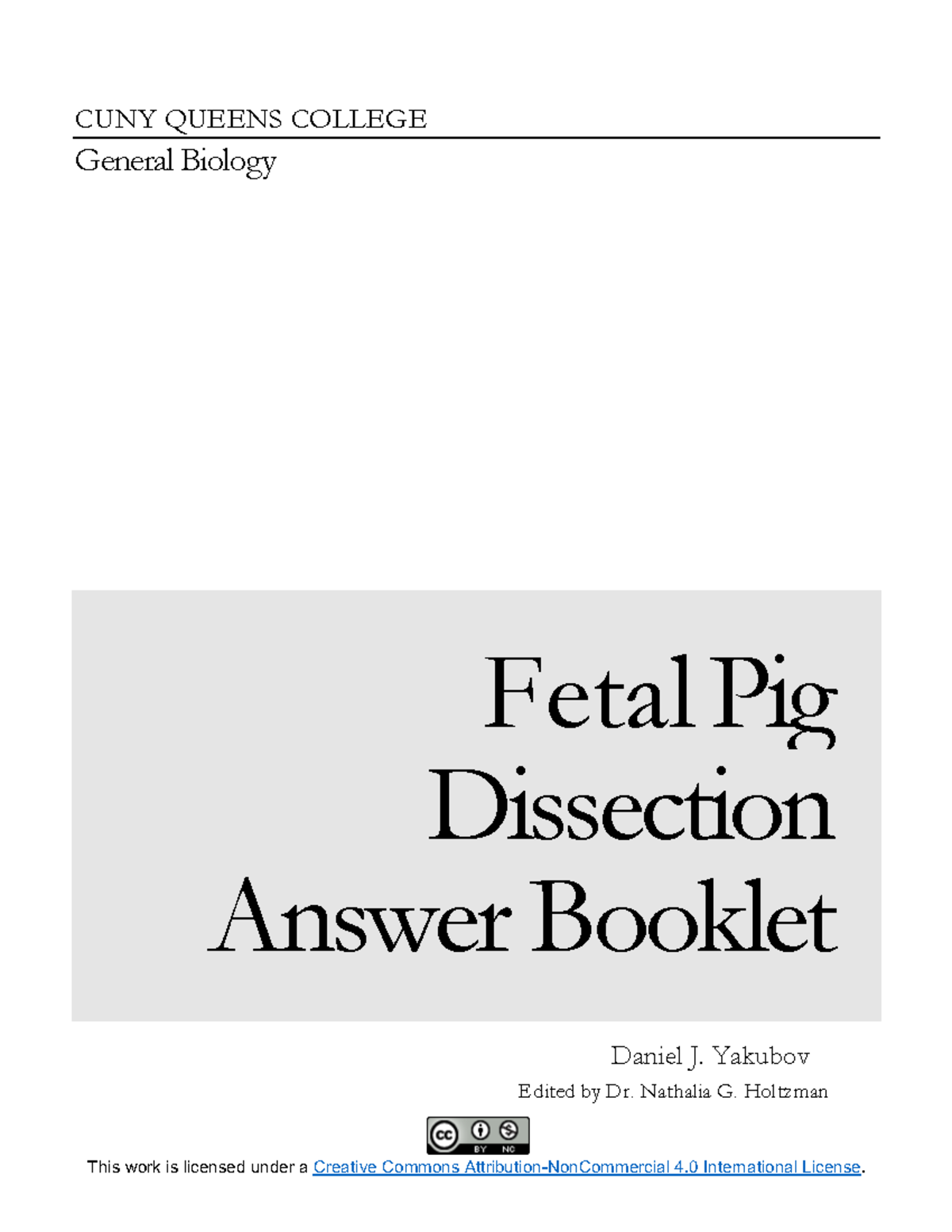 Fetal Pig Dissection Manual Answer Booklet Small This work is