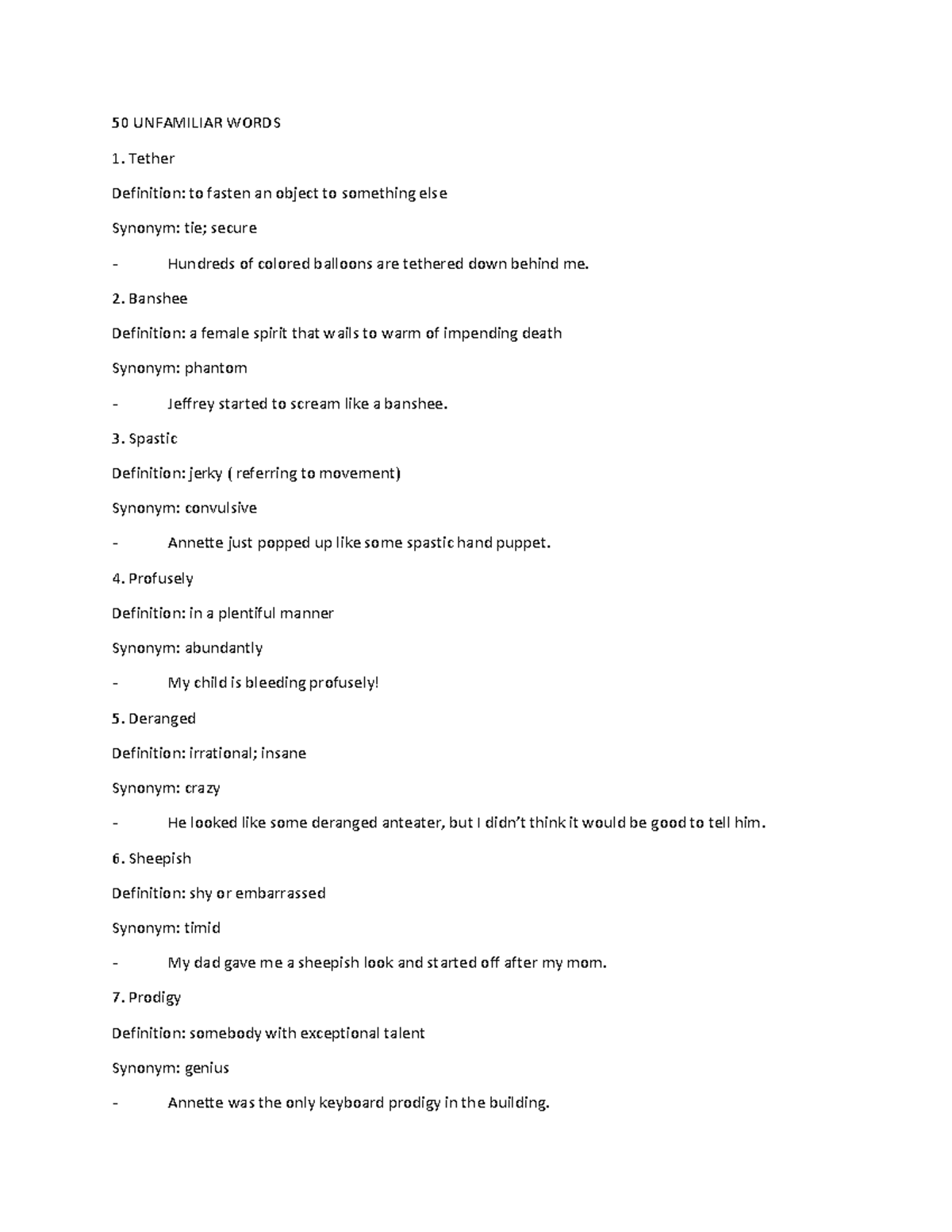50 Unfamiliar Words JKGHJ N 50 UNFAMILIAR WORDS Tether Definition