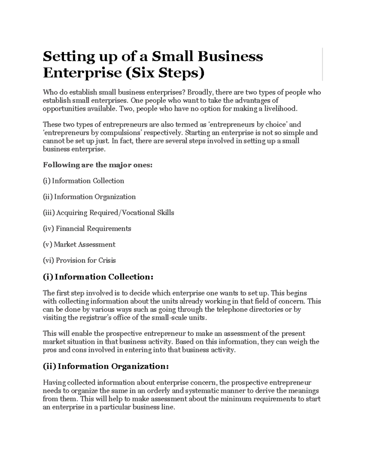 Unit 3 Setting up of new business venture notes - Setting up of a Small ...