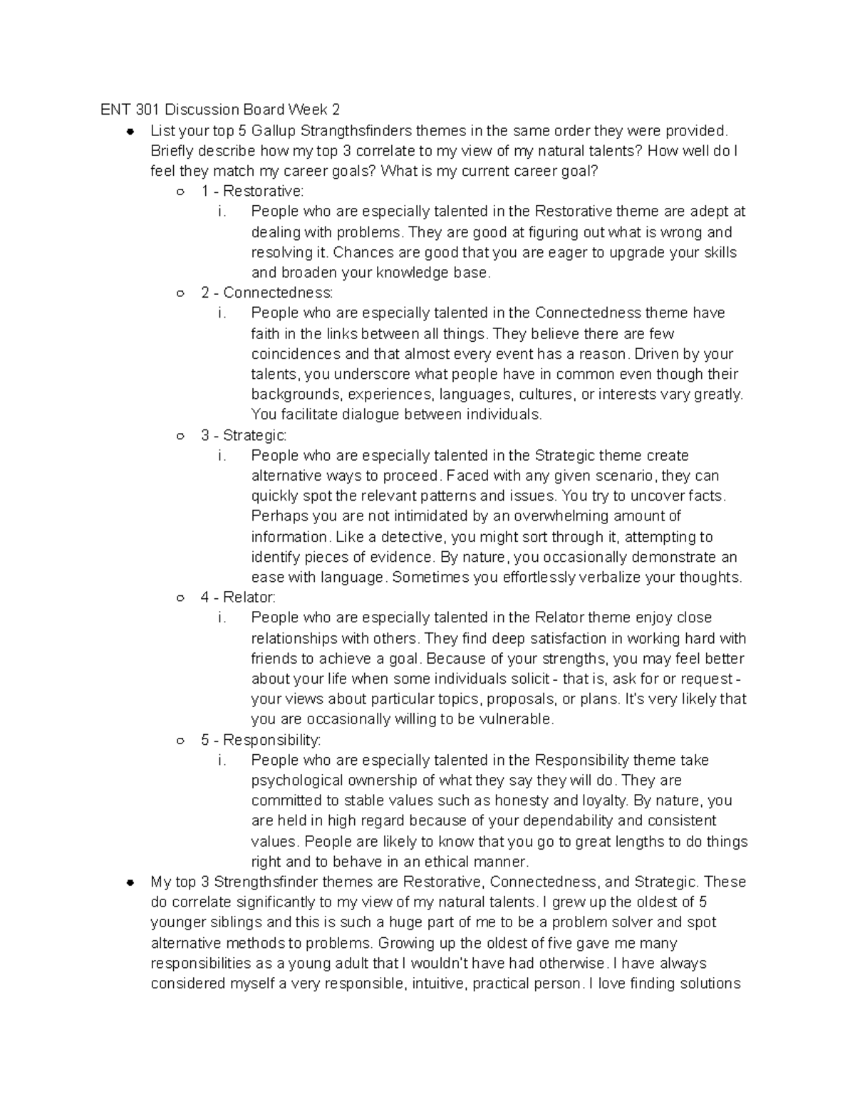 ENT 301 Discussion Board Week 2 - ENT 301 Discussion Board Week 2 List ...