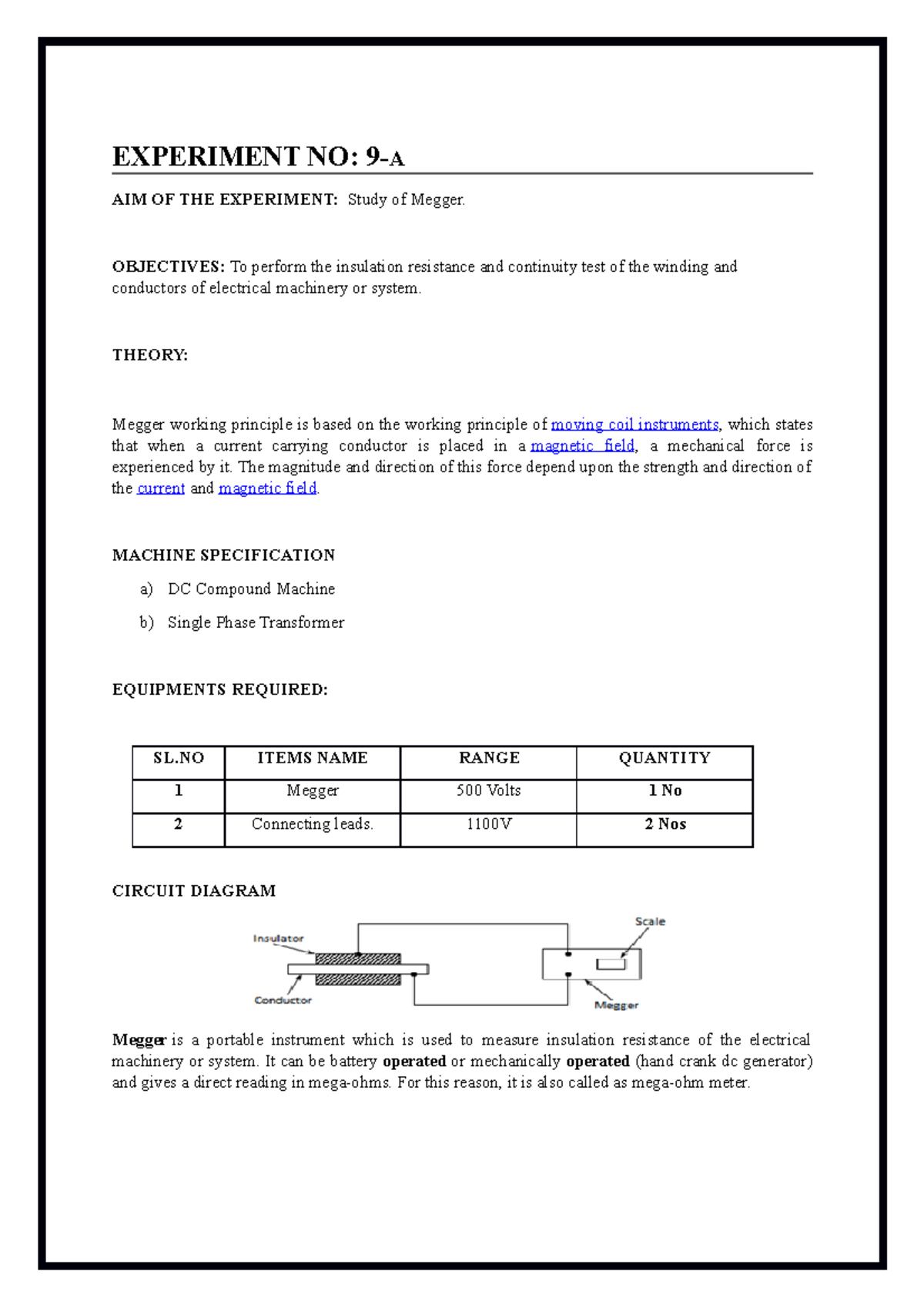 Experiment No 9 BEE - EXPERIMENT NO: 9-A AIM OF THE EXPERIMENT: Study ...