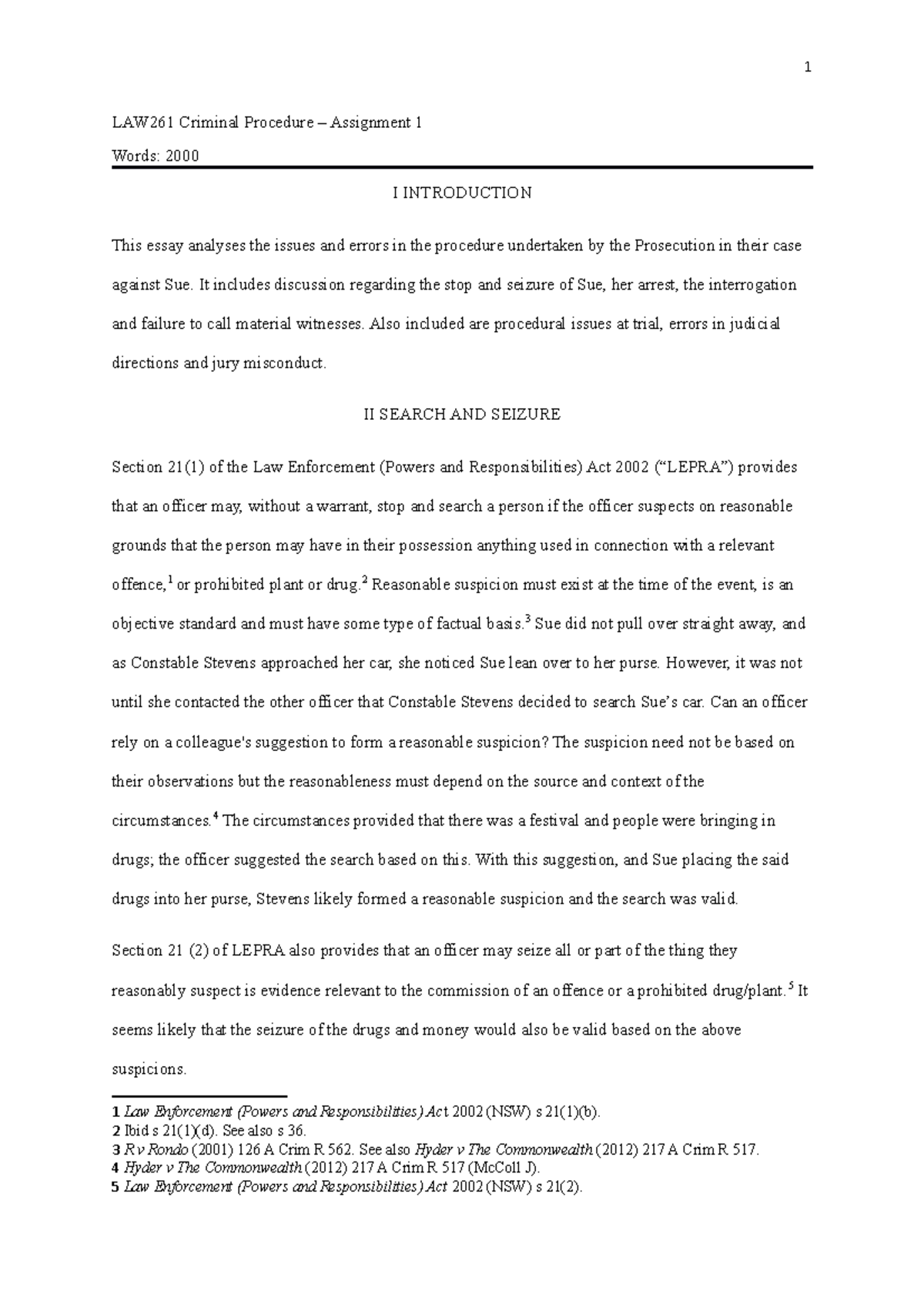 Assignment for LAW261 - LAW261 Criminal Procedure – Assignment 1 Words ...