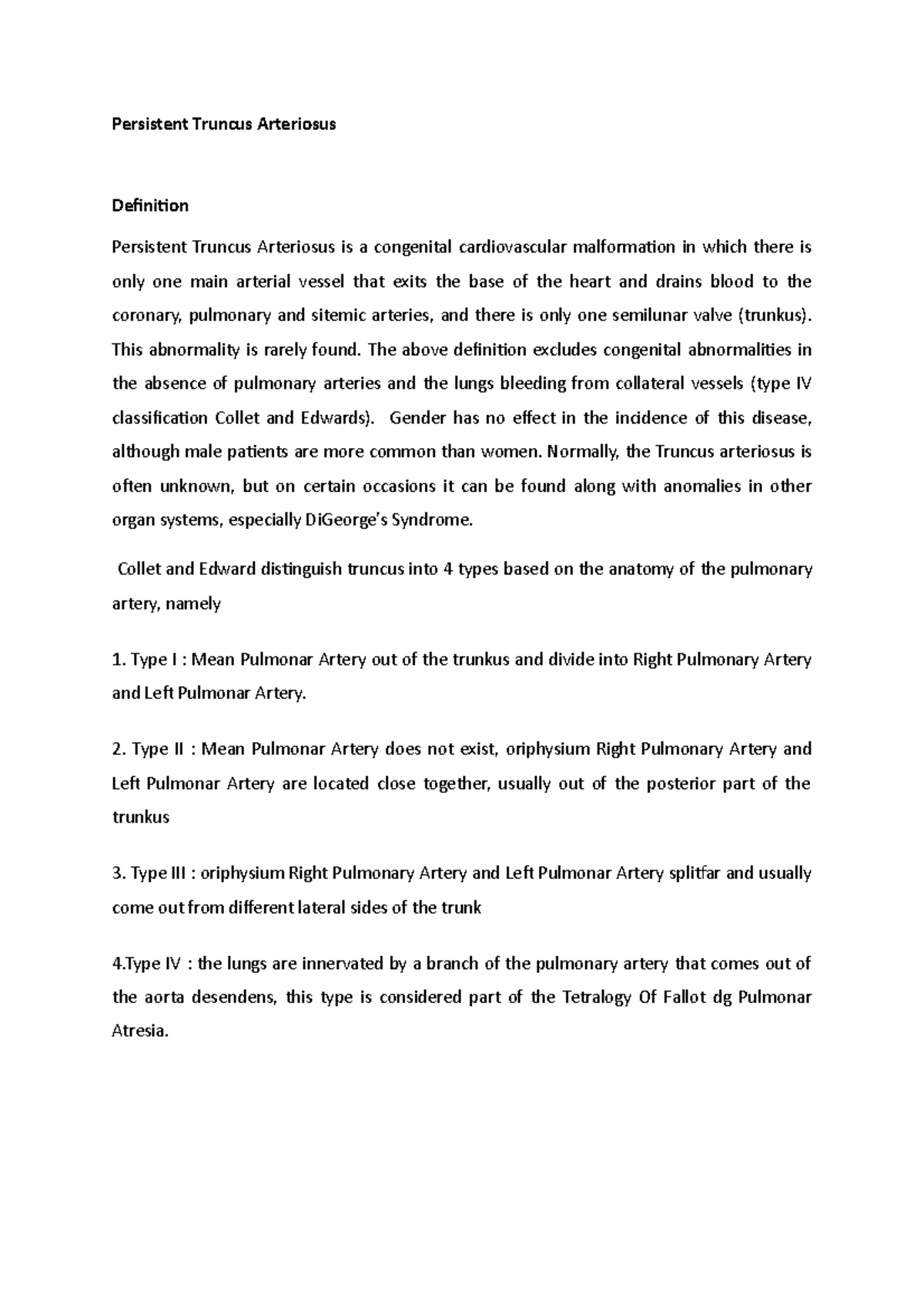 Persistent Truncus Arteriosus reference Persistent Truncus Arteriosus
