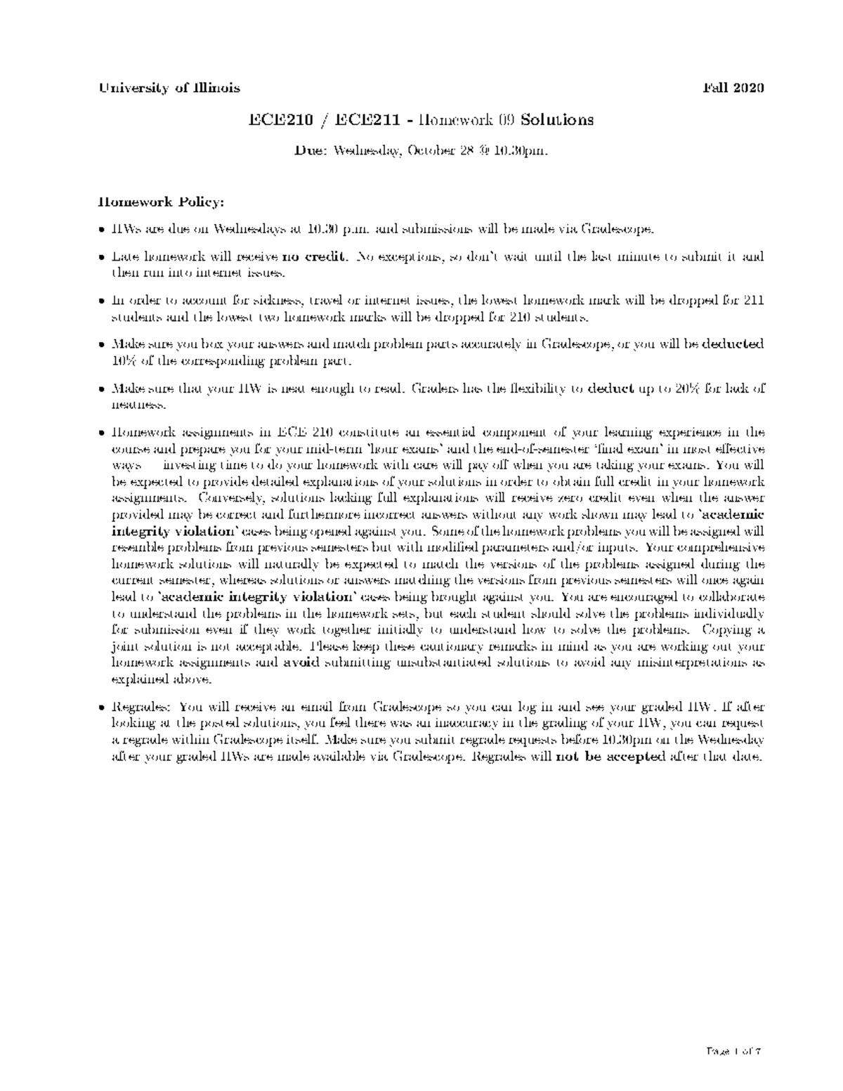 University of Illinois Fall 2020 ECE210 ECE211 Due Homework 09 ...