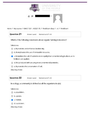 ENVS 1301 Self-Quiz Unit 8 Attempt Review - Started On Thursday, 29 ...