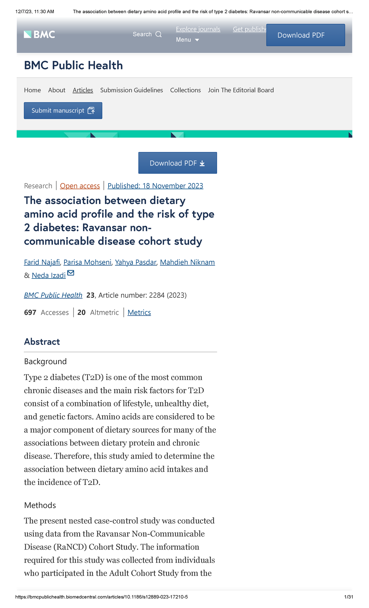 The association between dietary amino acid profile and the risk of type ...