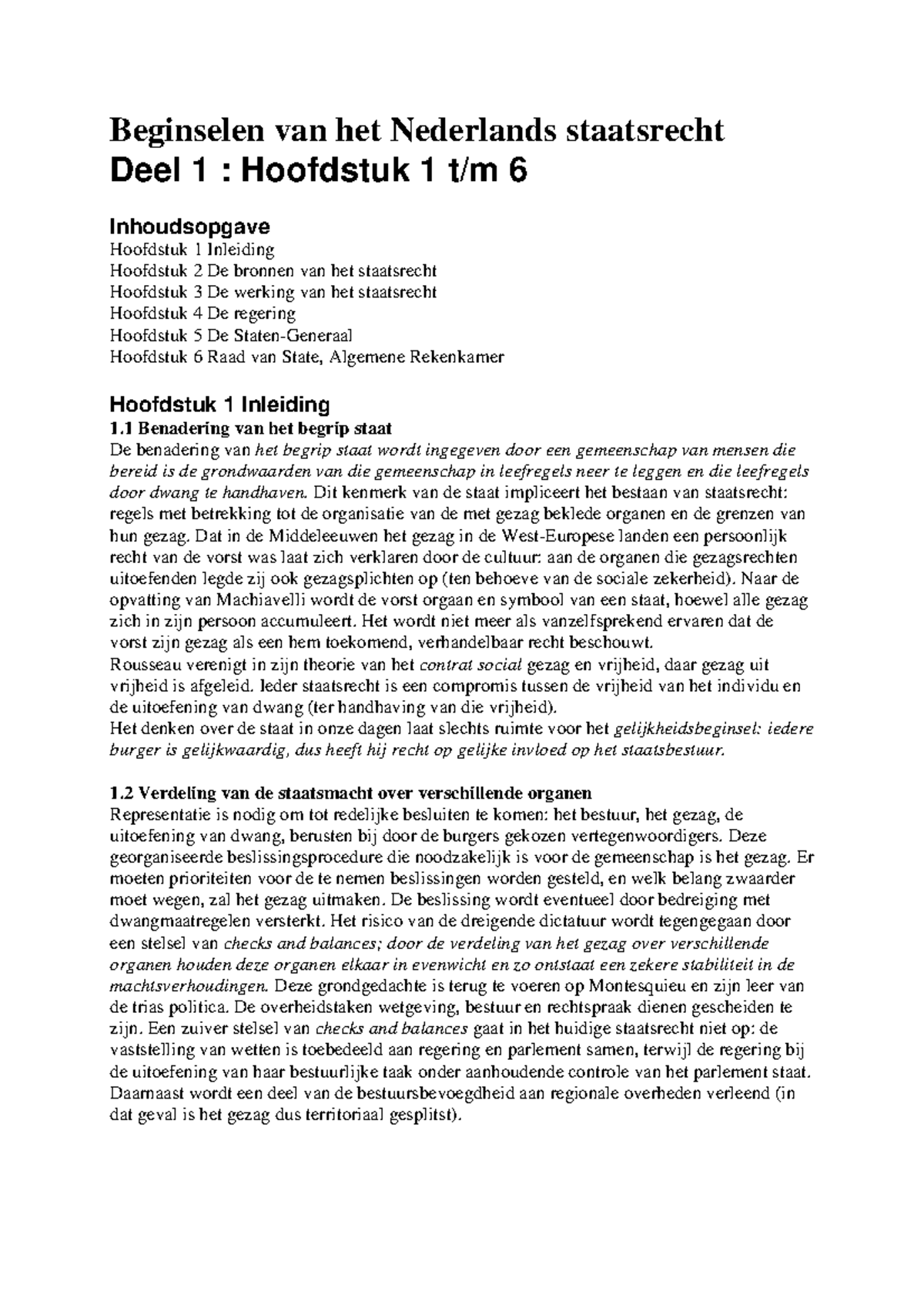 Samenvatting Beginselen Van Het Nederlandse Staatsrecht H1 Tm H6 ...