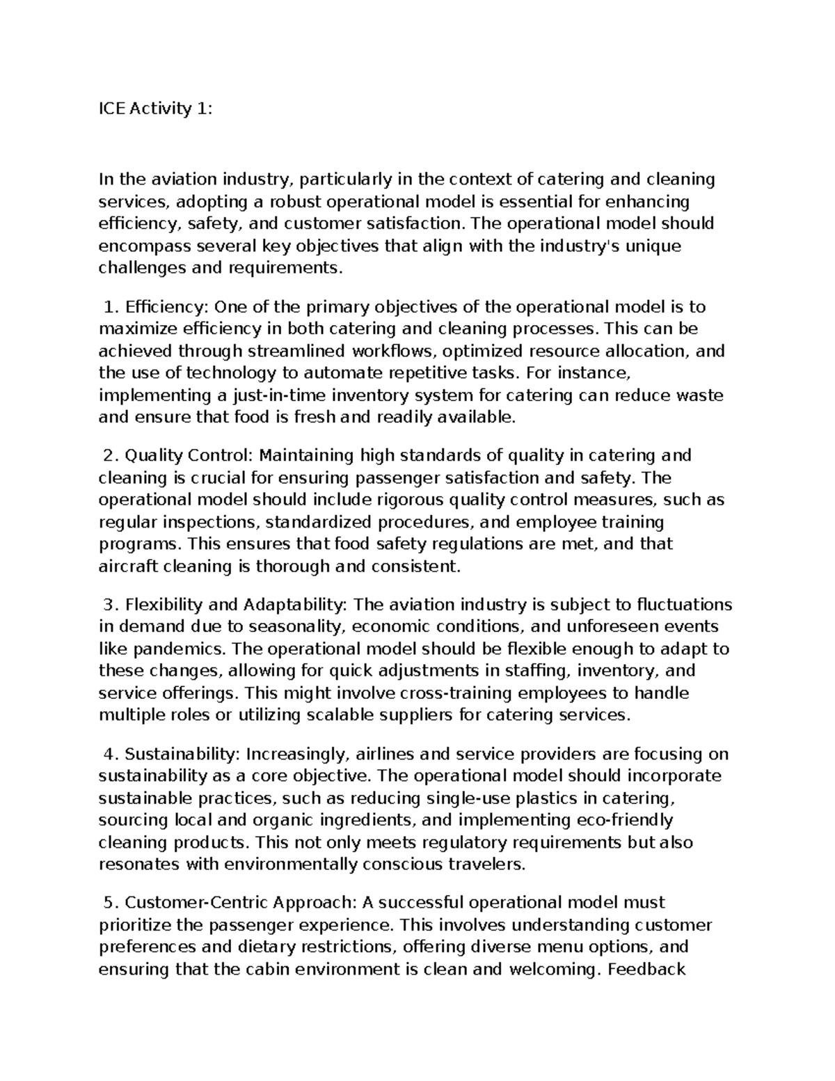 ICE Activity 11 - ICE Activity 1: In the aviation industry ...