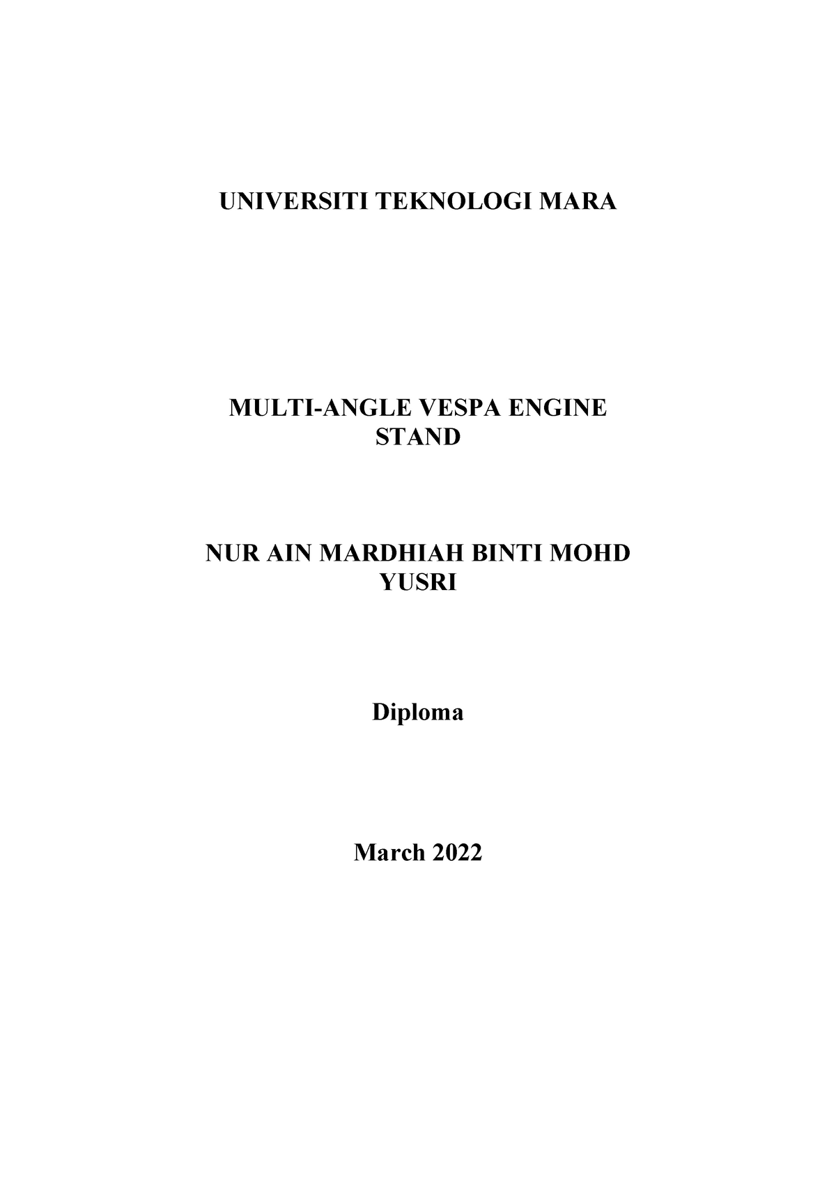 MEMO 1 - MEMO 1 OF FYP 2 - Mechanical Engineering - UiTM - Studocu