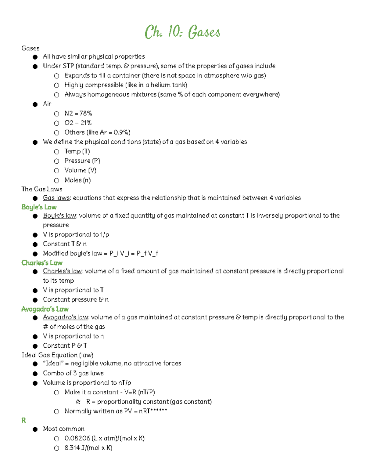 Ch. 10 Gases - Prof. Kelsie Magiera, fall 2022 semester - Ch. 10: Gases ...