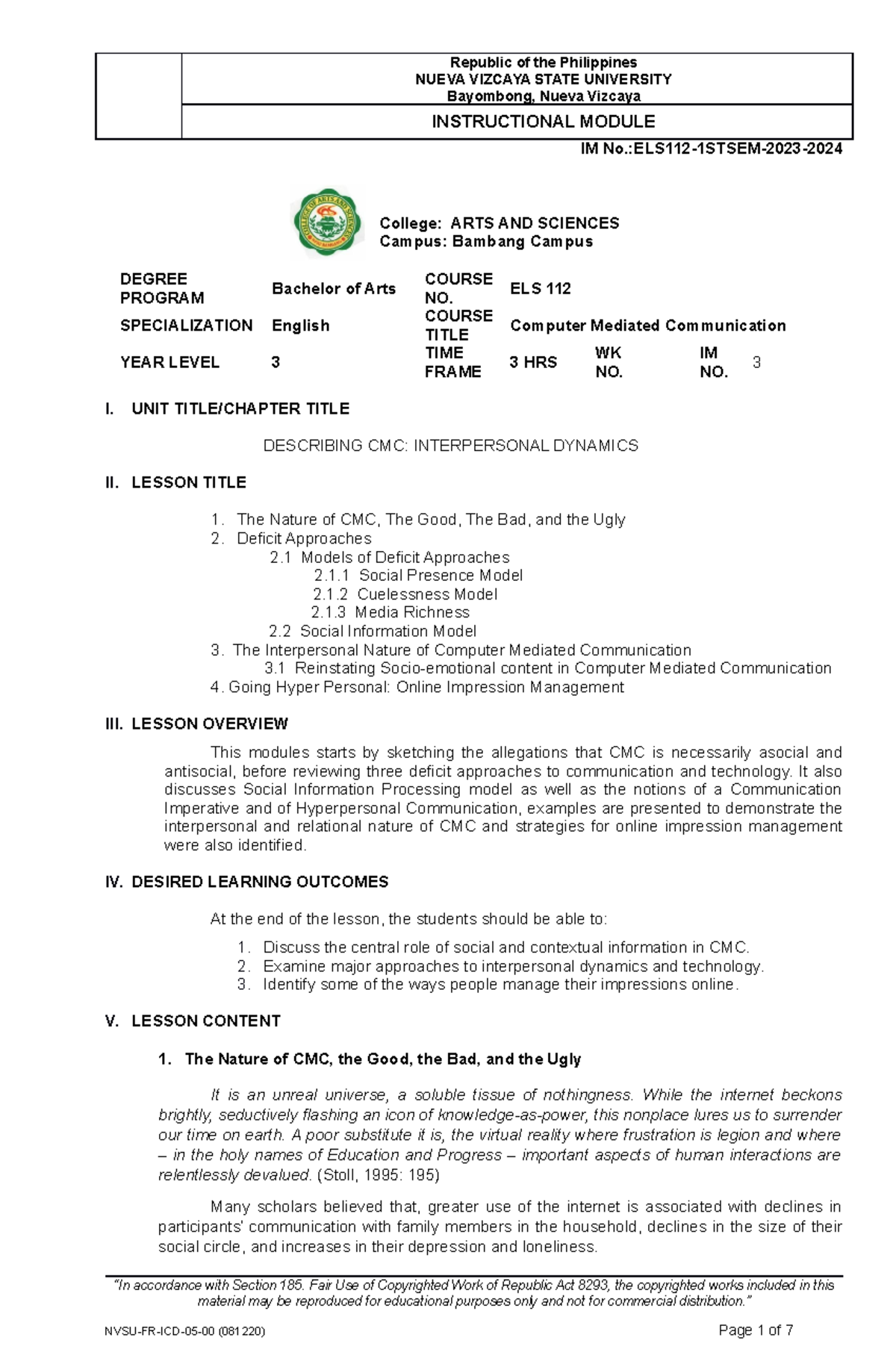 Computer Medited Communications module 3 - NUEVA VIZCAYA STATE ...